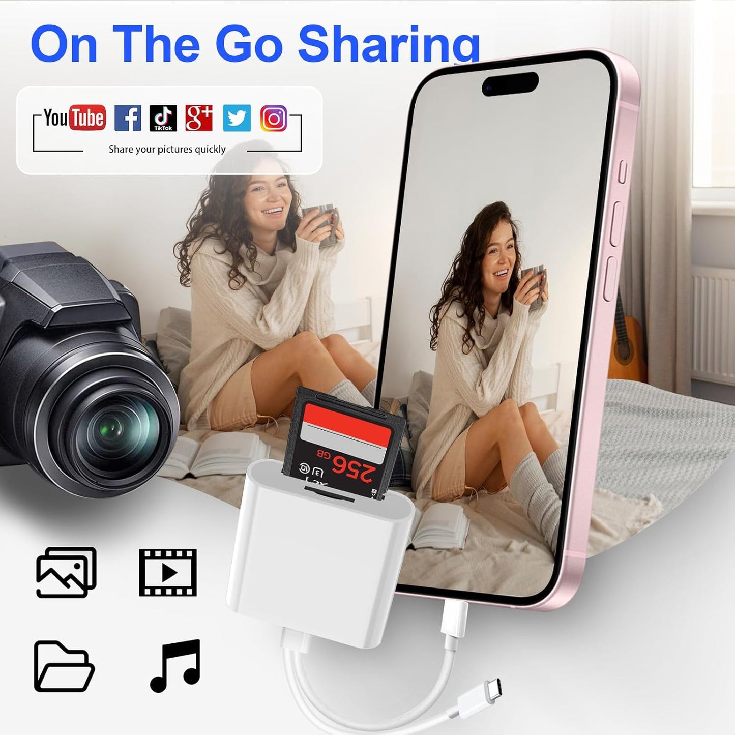 Denlane SD Card Reader for iPhone iPad, USB C & Lightning Dual Interface Memory Card Reader, Digital Camera Adapter