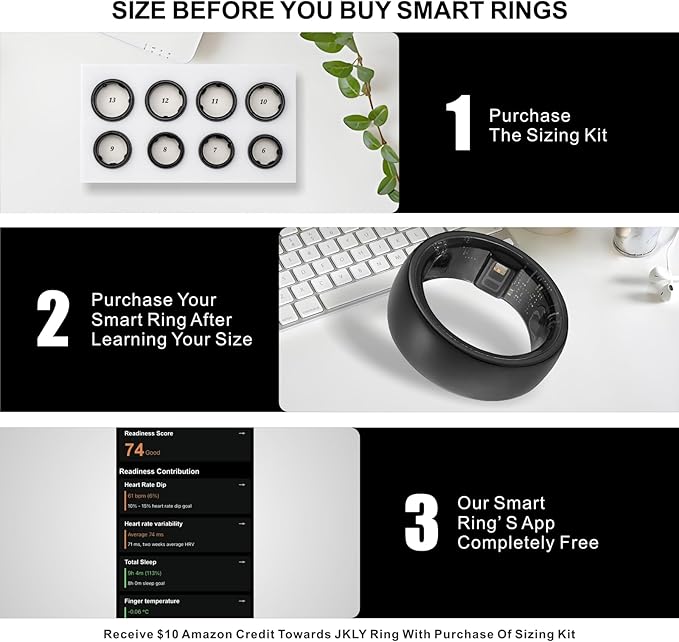 Smart Ring, Activity Trackers, Sleep Ring, Fitness Tracking, Stress Tracker, Heart Rate, Meditation, Temperature, Respiratory, No App Subscription, Women, Men, iOS, Android (Golden, 11)