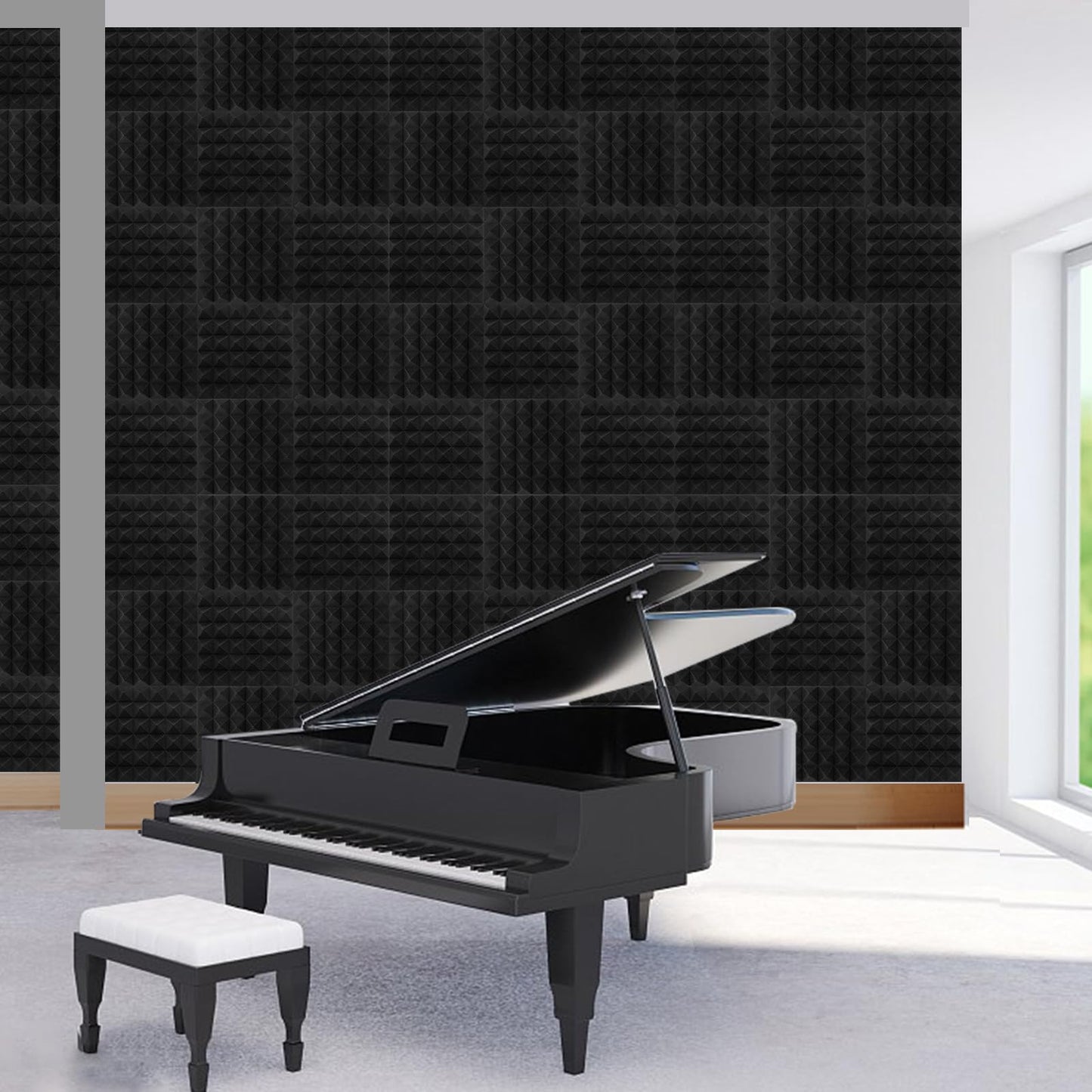 50 Pack Acoustic Foam Panels, 2 X 12 X 12 Inches Pyramid Designed Sound Proof Foam Panels for Walls, High Density and Fire Resistant Sound Panels, Studio Foam for Wall and Ceiling (Black, 50 Pack)