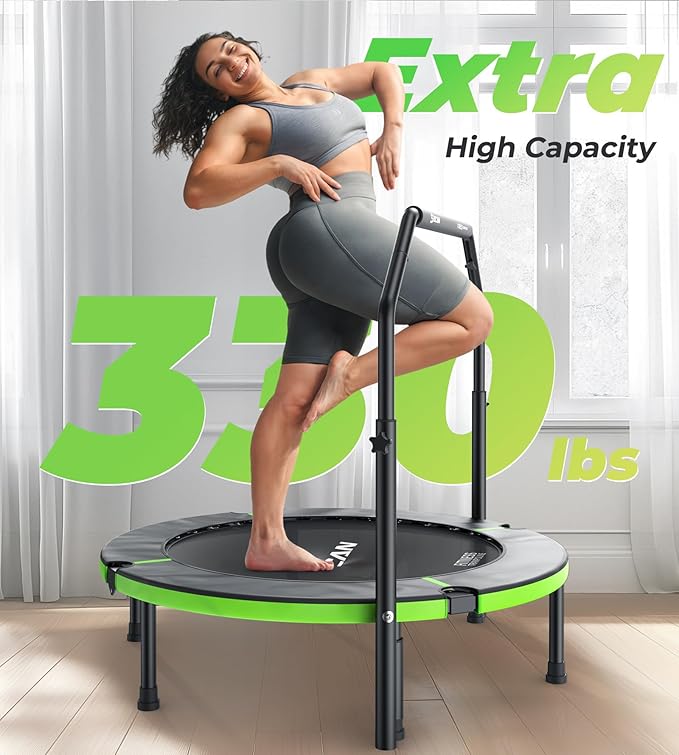 BCAN 40"/48" Foldable Mini Trampoline, Rebounder Trampoline for Adults, U/T Adjustable Foam Handle, Exercise Rebounder for Adults Indoor/Garden Workout, Max Load 330lbs/440lbs