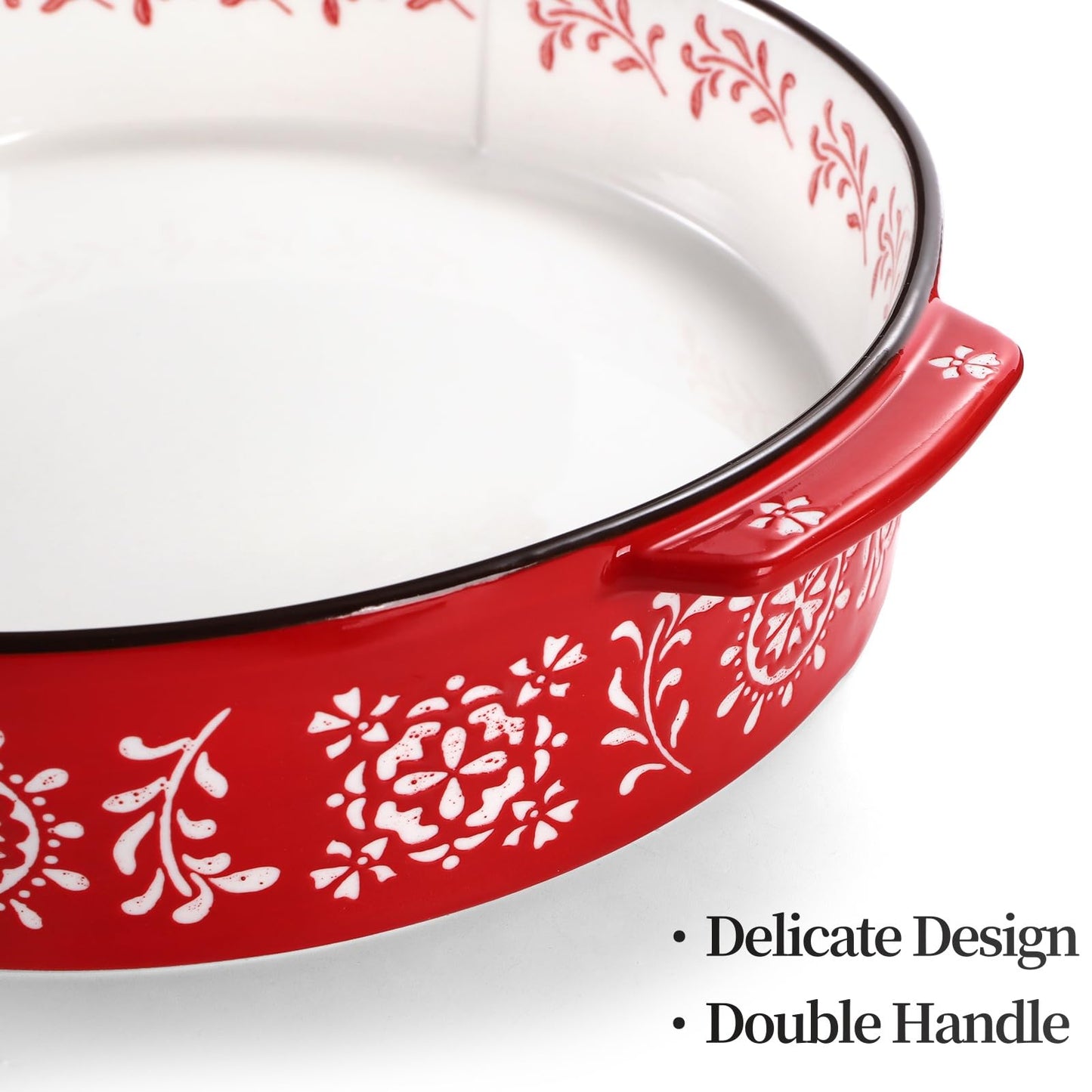 Covzoe 2 Pack Ceramic Baking Dish, 9 Inch Non-Stick Pie Pan with Double Handle, 44 Oz Deep Round Pie Plate Bakeware for Apple Pies, Quiche, Thanksgiving, Housewarming Gift
