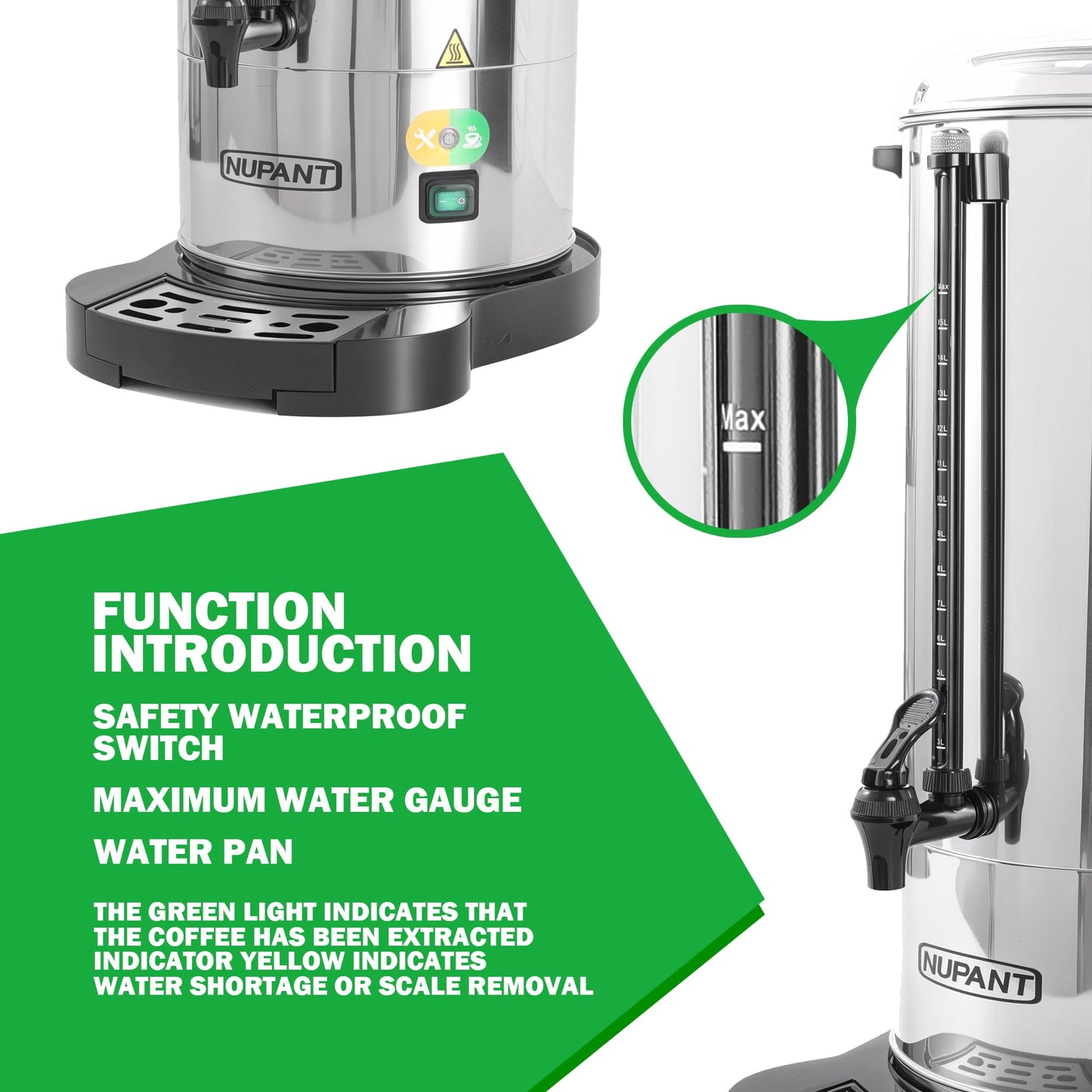 Commercial Coffee Urn 100 Cup/15L Coffee Dispenser with Upgraded Percolator, Double Wall 304 Stainless Steel Hot Water Urn Beverage Dispenser with Keep Warm Mode Large Coffee Maker for Catering Party
