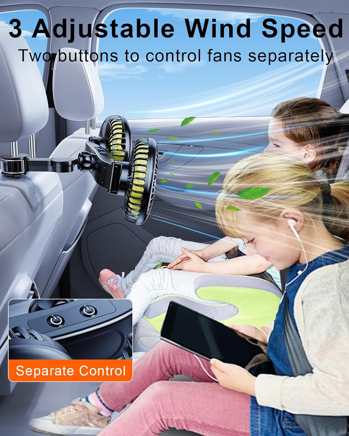360 Battery Fan for Car Backseat - Rechargeable Car Fan for Backseat Kids Dogs [Comes with Car Charger&USB C Cable]