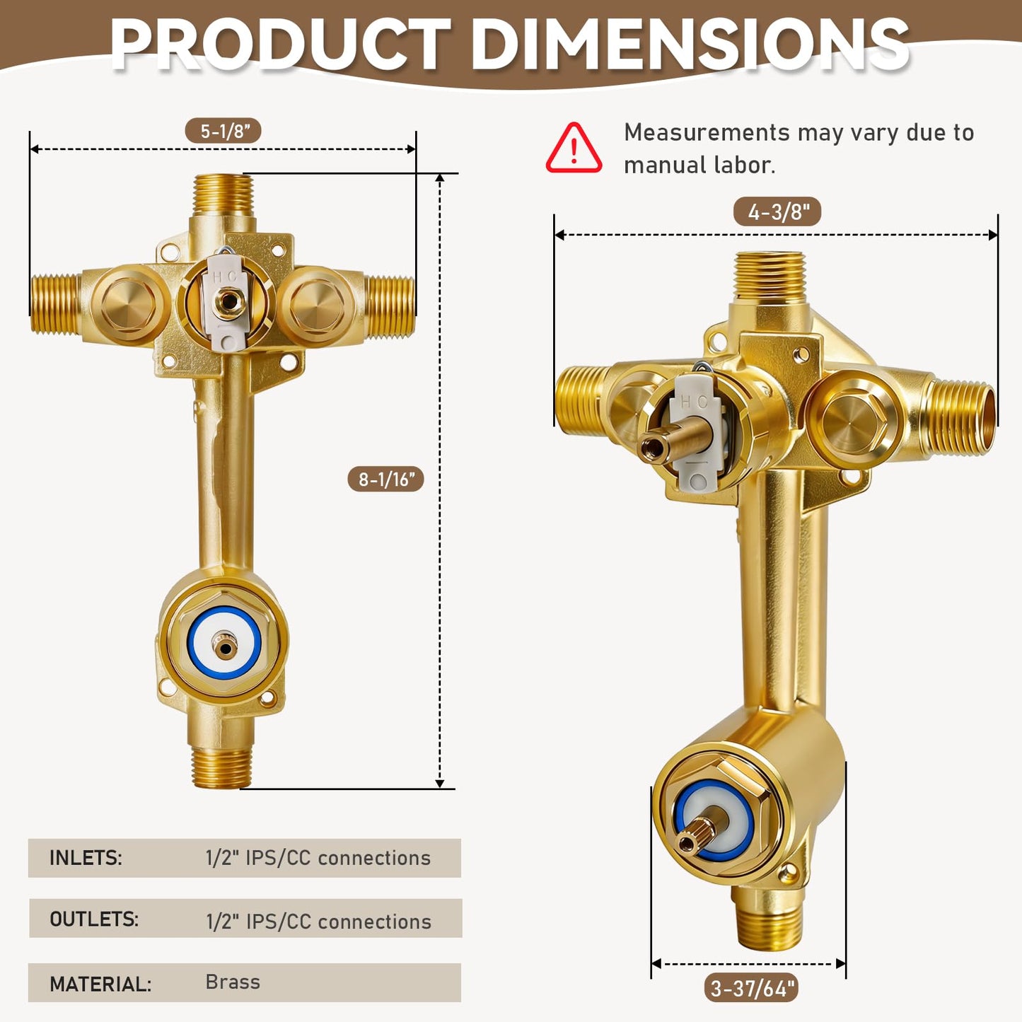 2551 Pressure Balancing Valve, Shower Diverter with Built-In 3-Function Transfer, Compatible with Posi-Temp Trim Valve, 1/2” CC/IPS Connections, Brass 4-Port for Bathtub and Shower