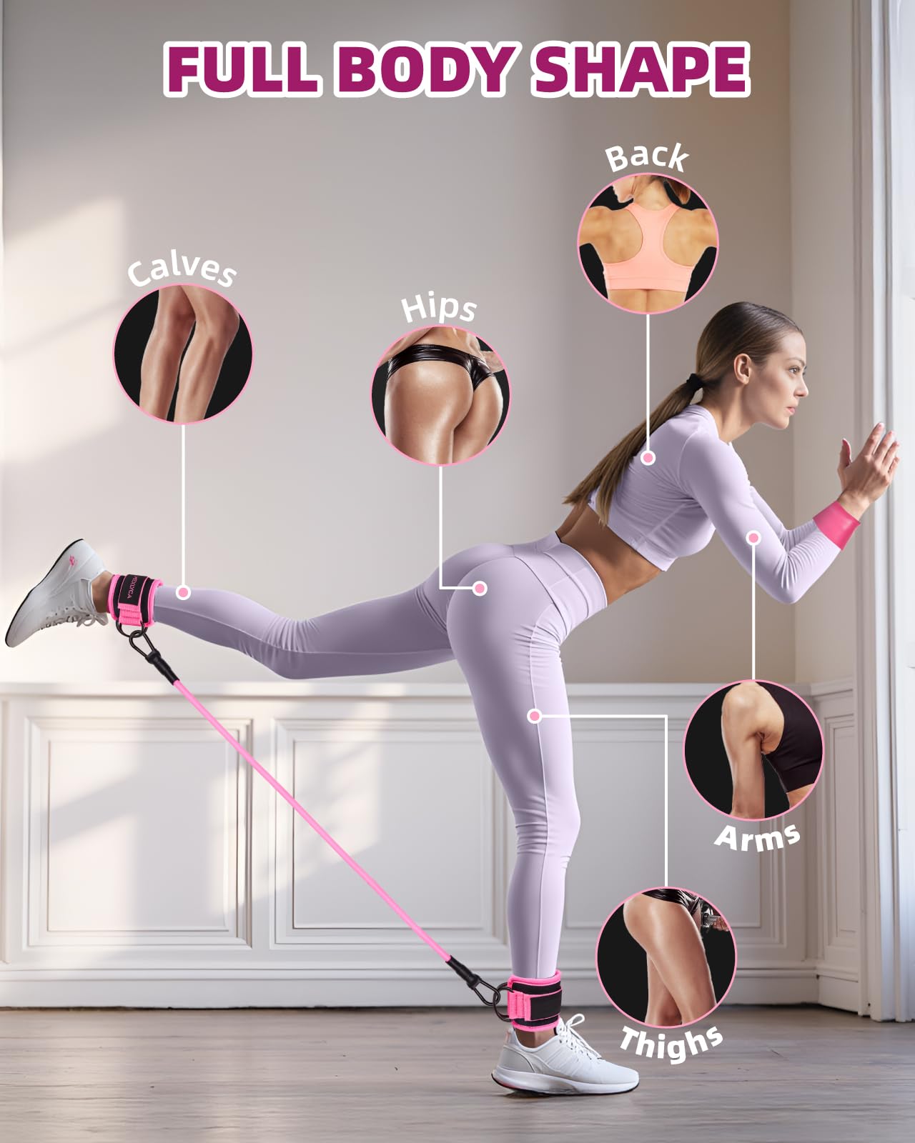 Resistance Bands Set – Resistance Band and Adjustable Ankle Exercise Bands with Cuffs Great Equipment for Training, Working Out, Yoga,Home Gym with Training Guidance & Carry Bag,Set of 8 - Pink
