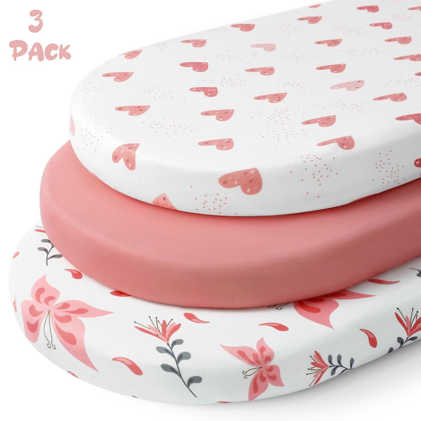 Yoofoss Bassinet Sheets - 3-Pack Fitted Mattress Covers for Halo & Baby Delight | Soft Pink Butterflies