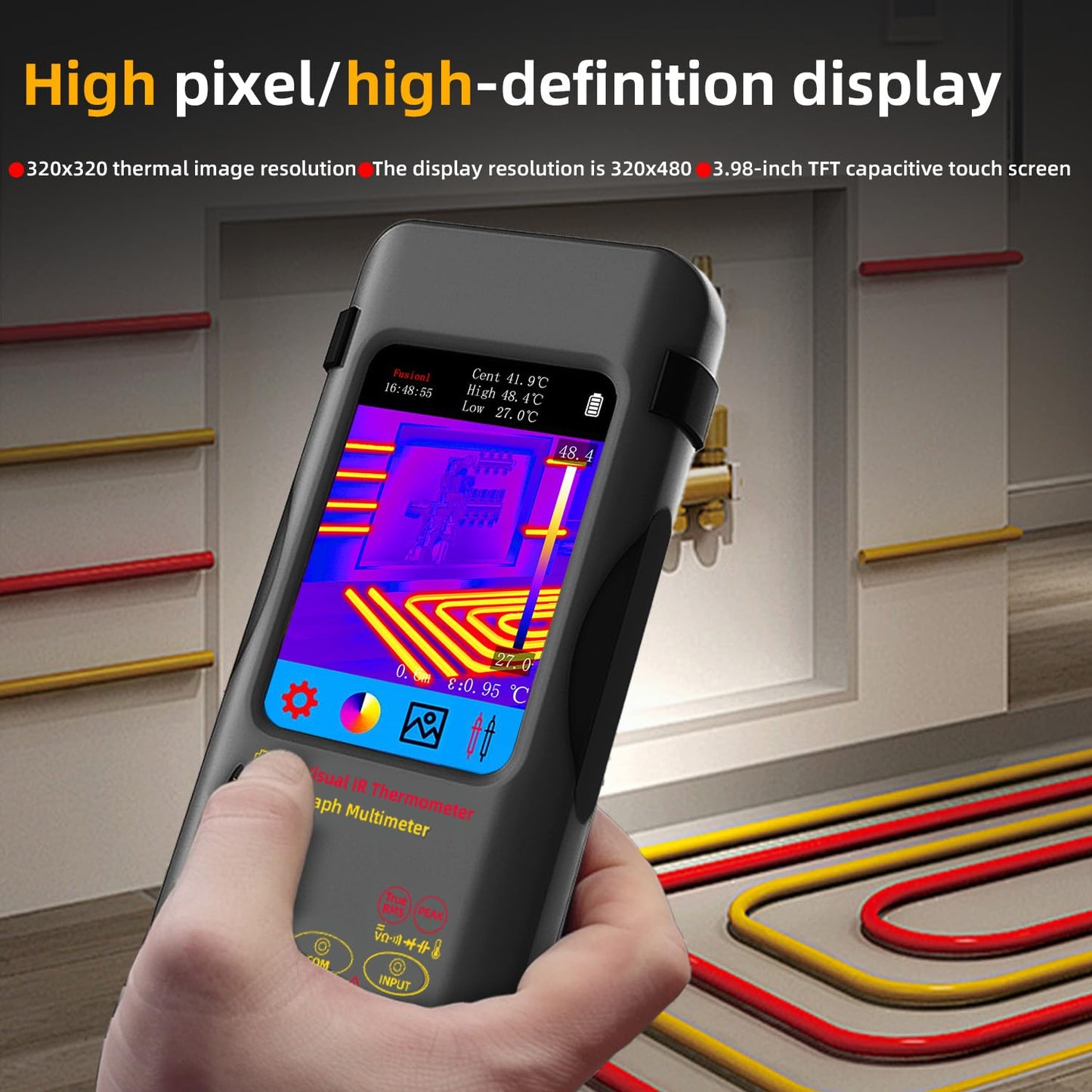 BSIDE SH7A Thermal Imager Multimeter 2 in 1, 320×320 IR Resolution with 20000 Words Multimeter 3.98'' Touchscreen 25Hz Infrared Thermal Camera 15 Thermal Palettes TRMS Auto-Ranging Tester