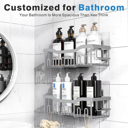 EUDELE Shower Caddy - 2 Pack Adhesive Organizer for Bathroom & Kitchen Storage | Rustproof Stainless Steel