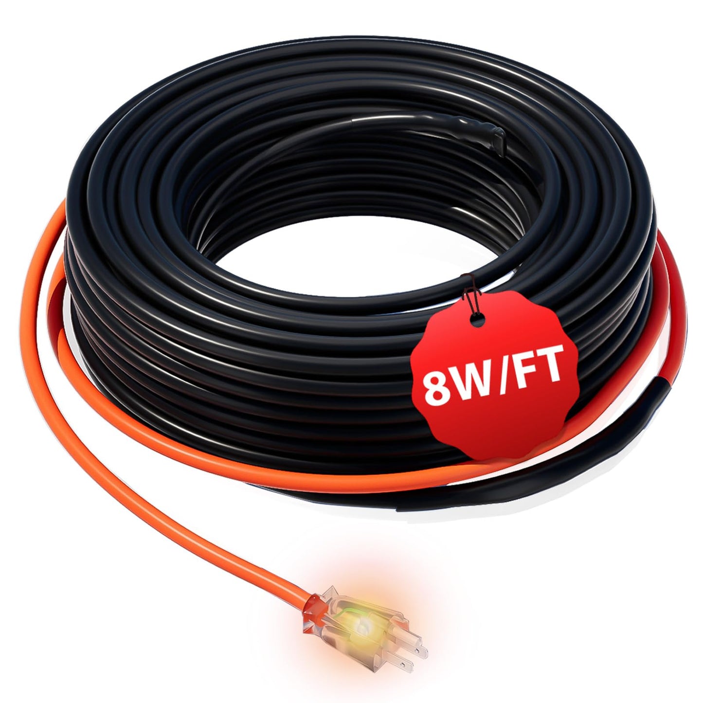 HEATIT 8PLSR Intelligent Commercial and Industrial Grade Self-Regulating Heat Cable, Frost Protection for Water Pipes and Snow Melting on Roofs,120 Ft Cable, 120V, 8 Watts/Ft