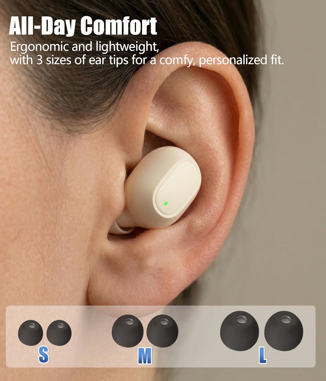 STUPIDYIN 5.3 30H IP54 Wireless Earbuds, Bluetooth Headphones with Makeup Mirror Charging Case, Semi-Transparent