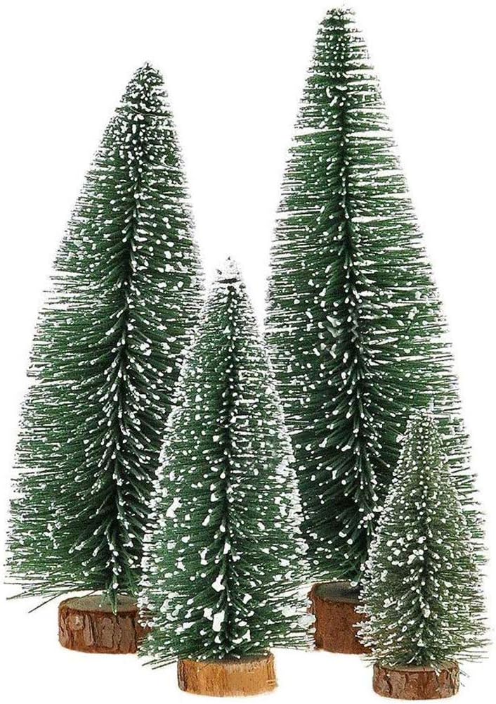 Skiennix Mini Christmas Tree - Small Pine Tabletop Decor with Wooden Bases | Green (Set of 4)