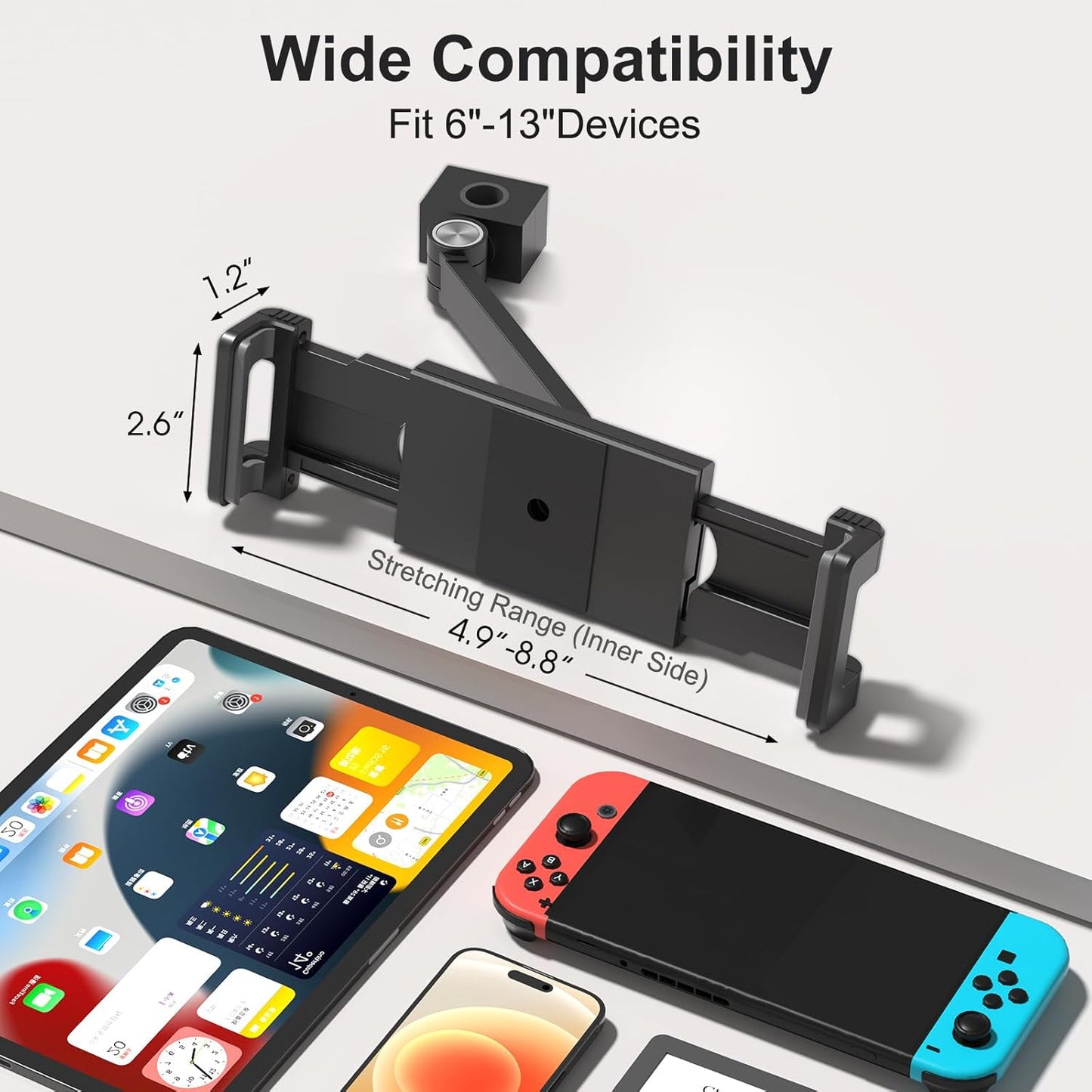 UPERGO Headrest Car Tablet Holder - [Long Aluminum Extension Arm] [Ultra-Compact] Foldable iPad Holder for Car