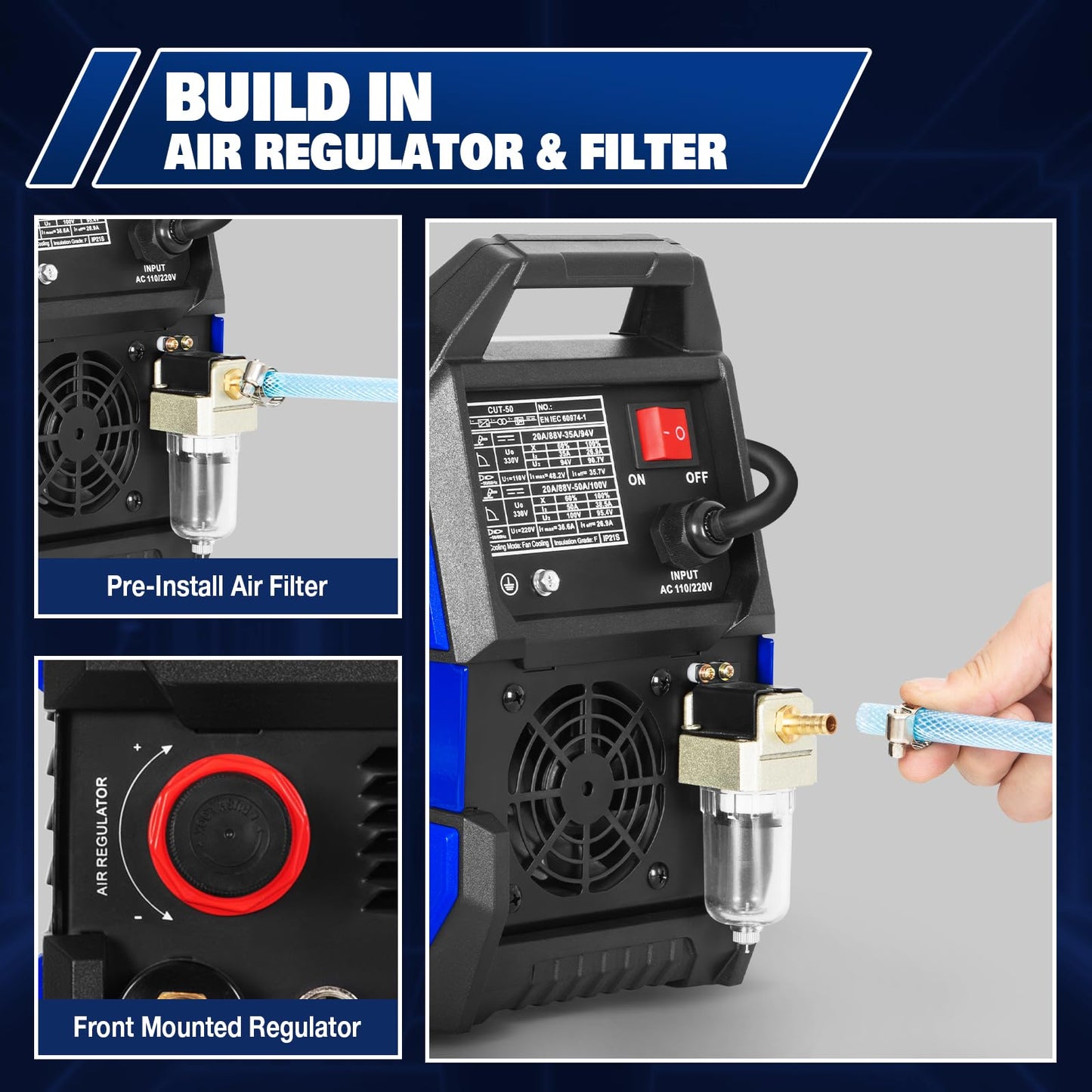 BILT HARD Plasma Cutter, 50A Plasma Cutting Equipment, Non Touch Pilot Arc, 110V/220V Dual Voltage, Digital Display Screen, DC Inverter IGBT Plasma Cutter Machine for Beginners