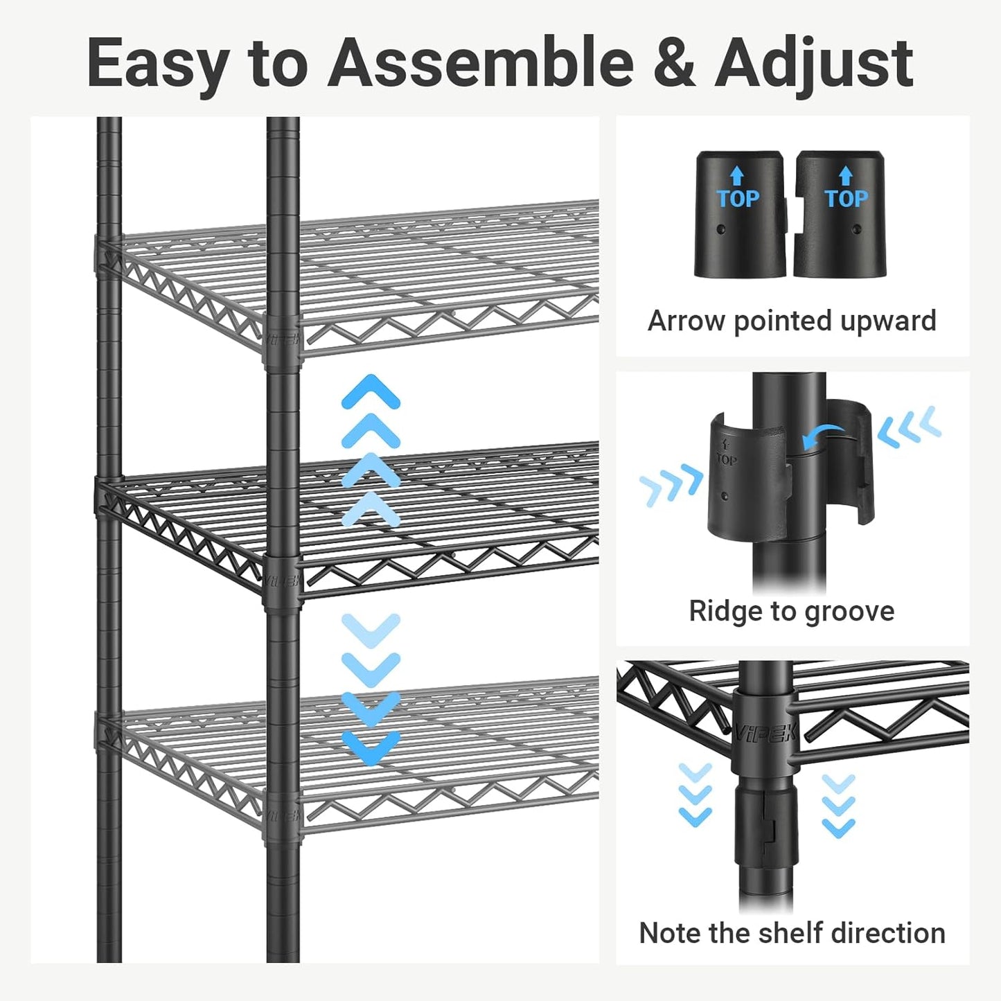 VIPEK R2 Plus Heavy Duty Garment Rack - Adjustable 3-Tier Wire Shelving with Double Rods & Hooks | Black