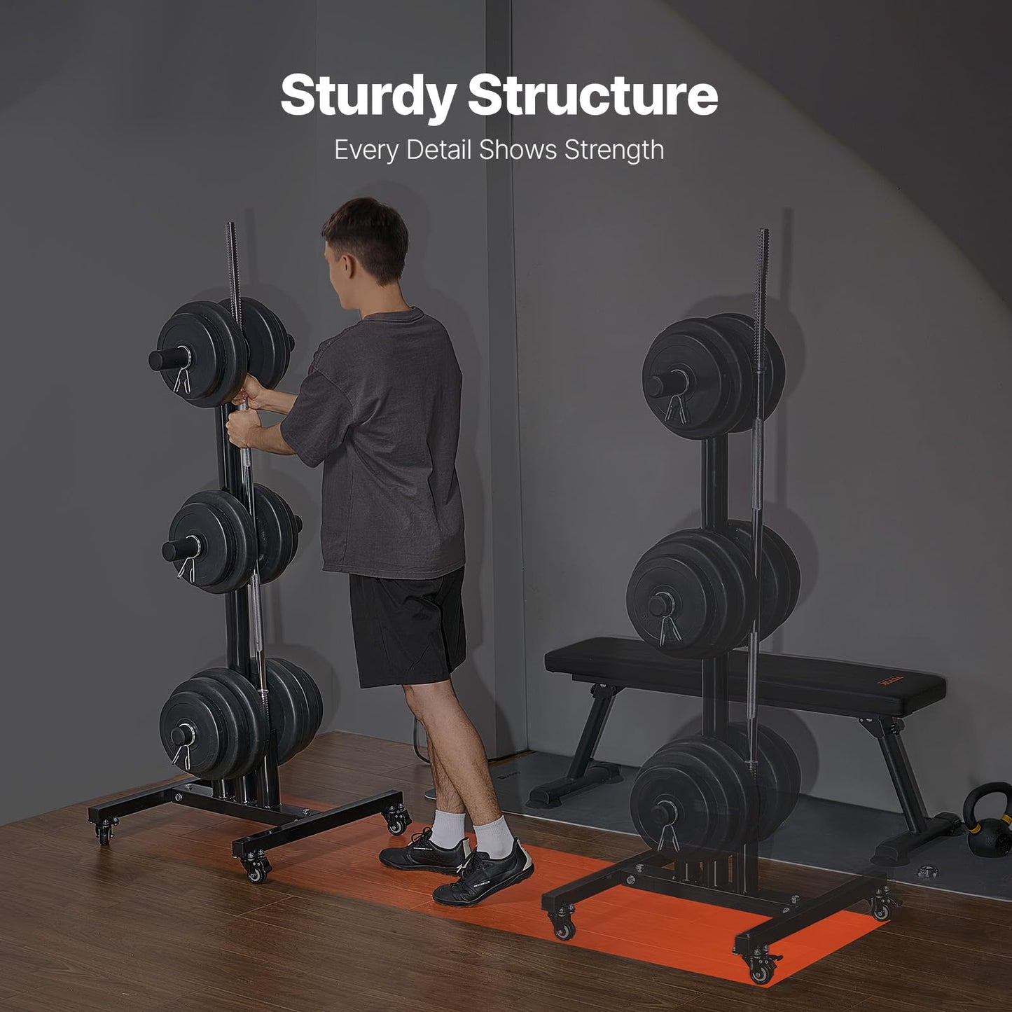VEVOR Weight Plate Rack, Vertical Weight Plate Tree for 2-Inch Weight Plates, Standard Weight Plate Tree with Wheels, 1000 lbs Load Capacity Weight Storage Holder, Home Gym Barbell Rack Storage Stand