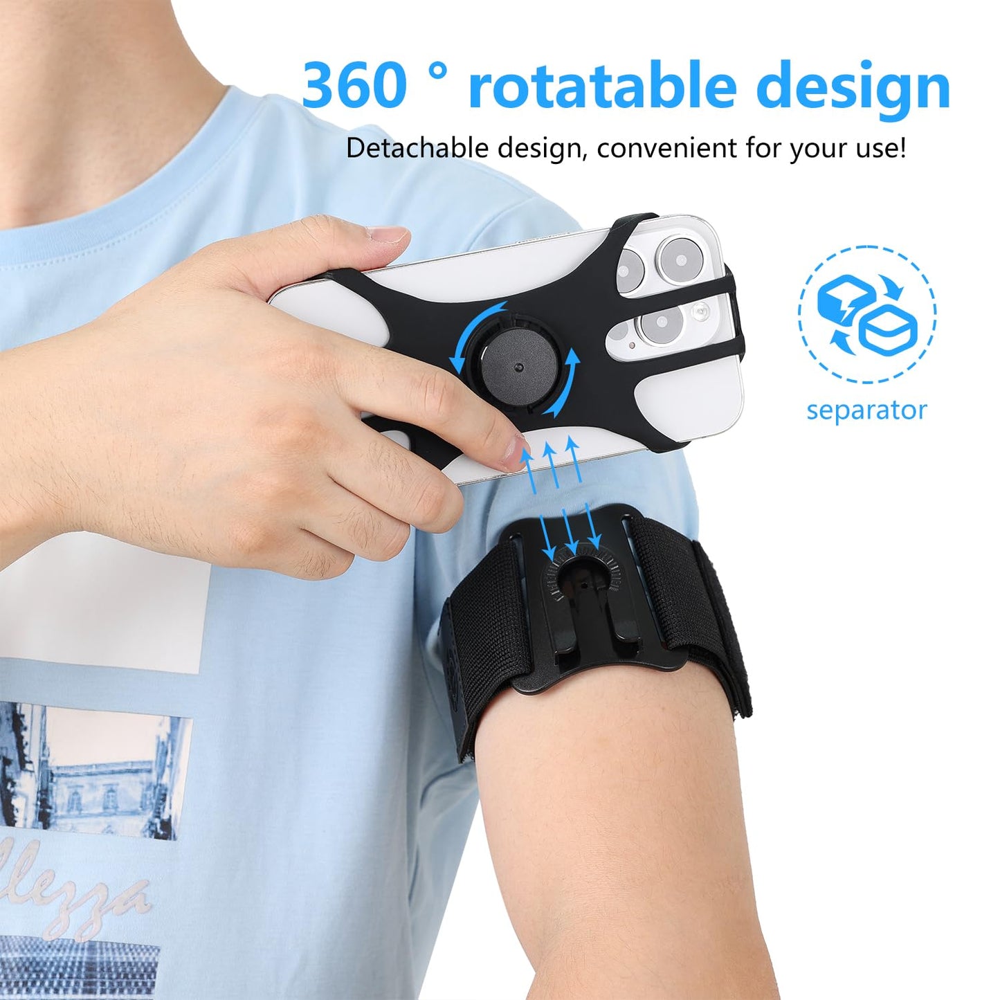 Sweat-Proof Phone Holder Armband 360° Rotation - Universal Running Arm Band iPhone 17 16 15 14 13 12 11 Pro Max Samsung Galaxy S21 S20 - Water Resistant Sports Holder Fits Smartphones 4-7 Inch Gym