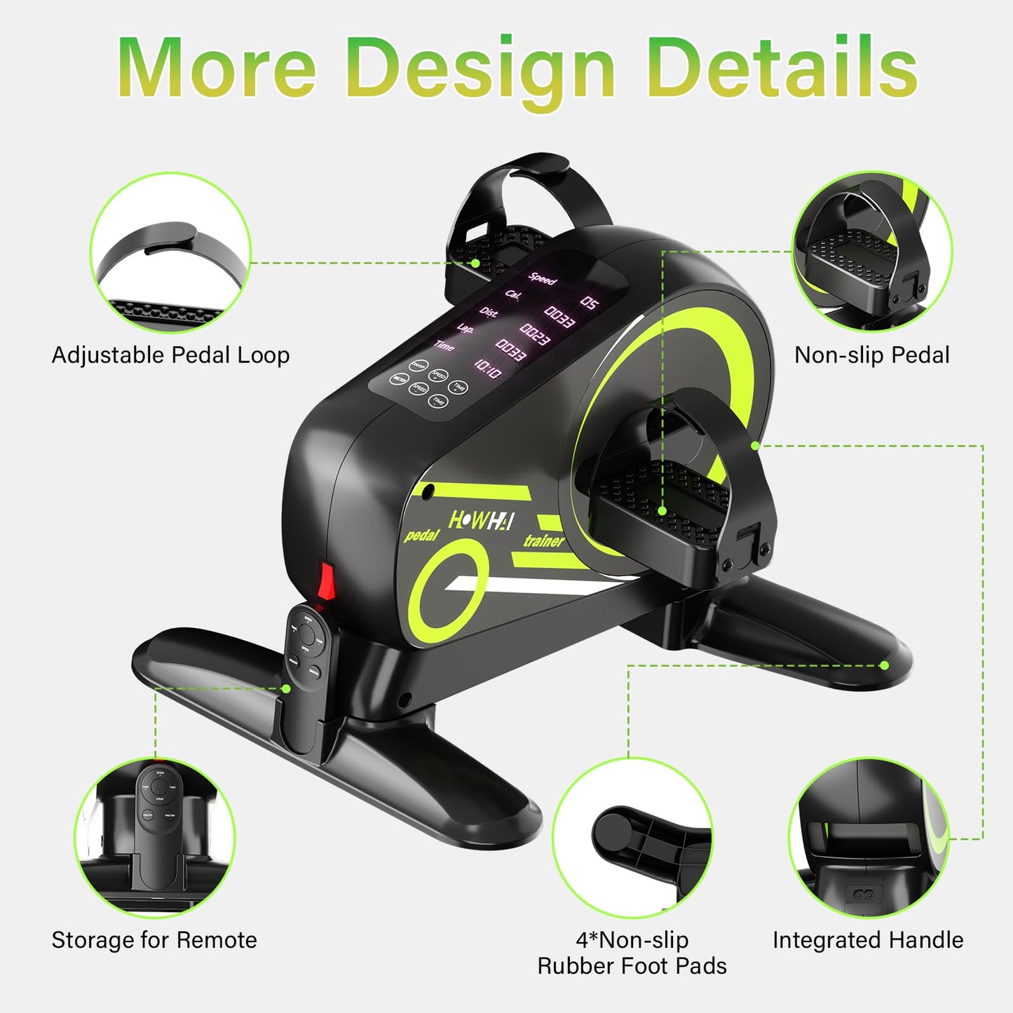 HOWHAI Mini Exercise Bike, Motorized Under Desk Pedal Exerciser Leg/Arm Cycle for Senior, Auto&Manual Mode, Adjustable Speed, LCD Display, Remote Control