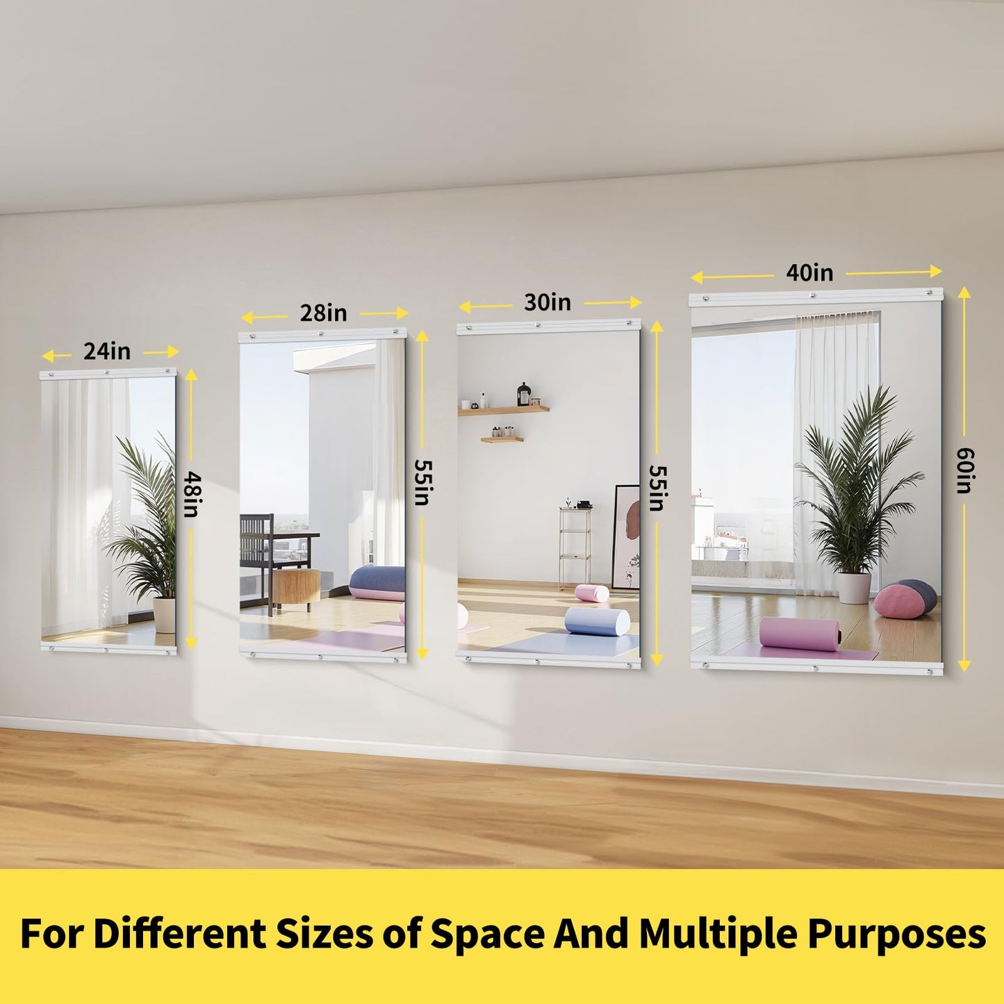 InfiniGlass Home Gym Mirror - 55x30 Inch, 2PCS Frameless Tempered Glass Full Body Mirror for Wall Mount - Ideal for Yoga, Workout, Bedroom, Dance Studio (Silver)