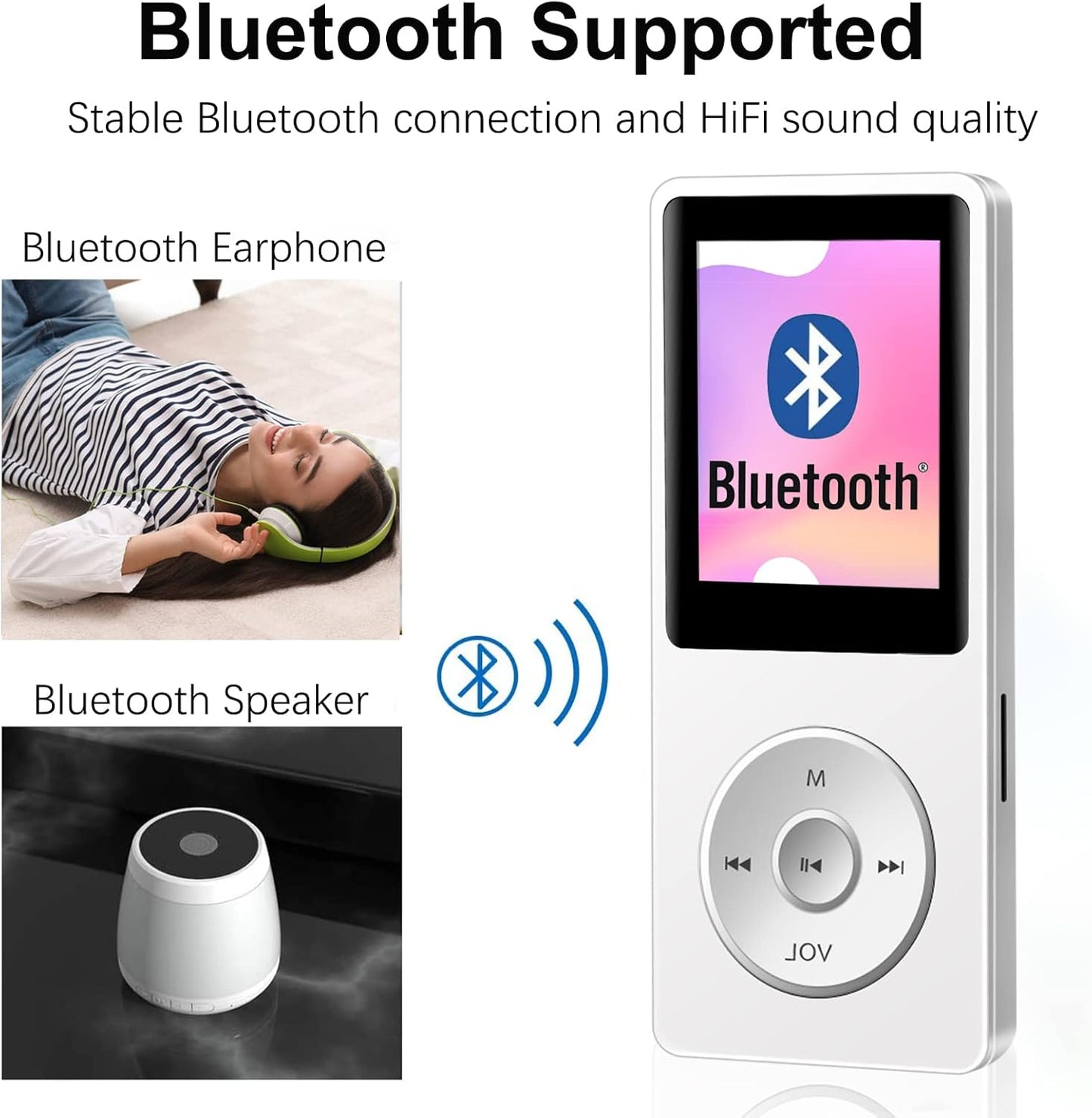 Aigital MP3 32GB Bluetooth Player with TF Card, Portable Music Player with Built-in HD Speaker, Video Function, FM
