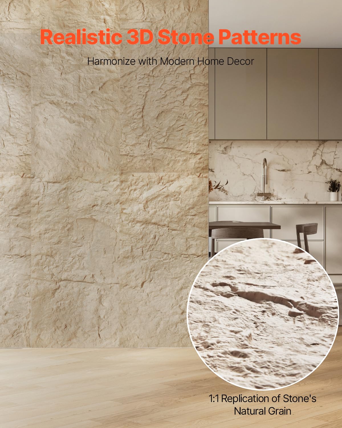 VEVOR 3D Wall Panels, 4 Pack 48 x 24 in PU Natural Stone Imitation Wall Art Tiles, 32 Sq.Ft Coverage Accent Wall Panel, Interior Home Decor for Ceiling, Bedroom, Living & Gaming Room, Stone Yellow