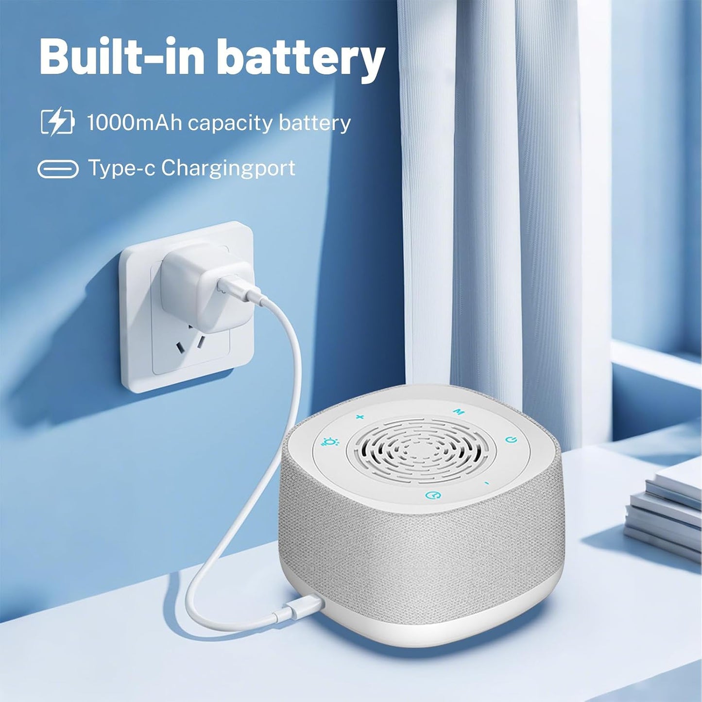 5.4, 14 1000mAh Sound Machine & Clock with Bluetooth Soothing White Noise Sounds, Night Light, Sleep Timer, Portable