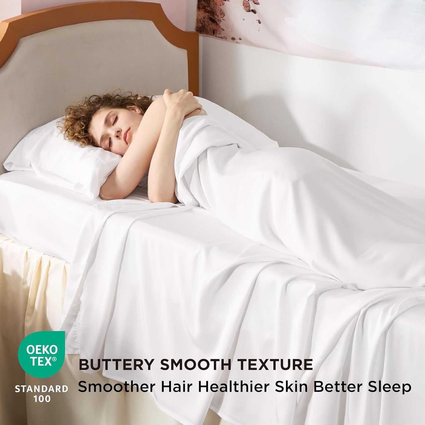 Bedsure Cooling Twin XL Sheets - Breathable Rayon from Bamboo, Soft & Silky, Deep Pocket Up to 16 Inches, White