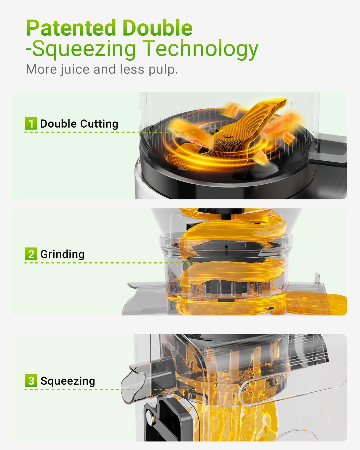 Cold Press Juicer Machine, 6.5" Large Feed Chute Masticating Extractor, Easy to Clean for Whole Fruits & Vegetables, High Yield