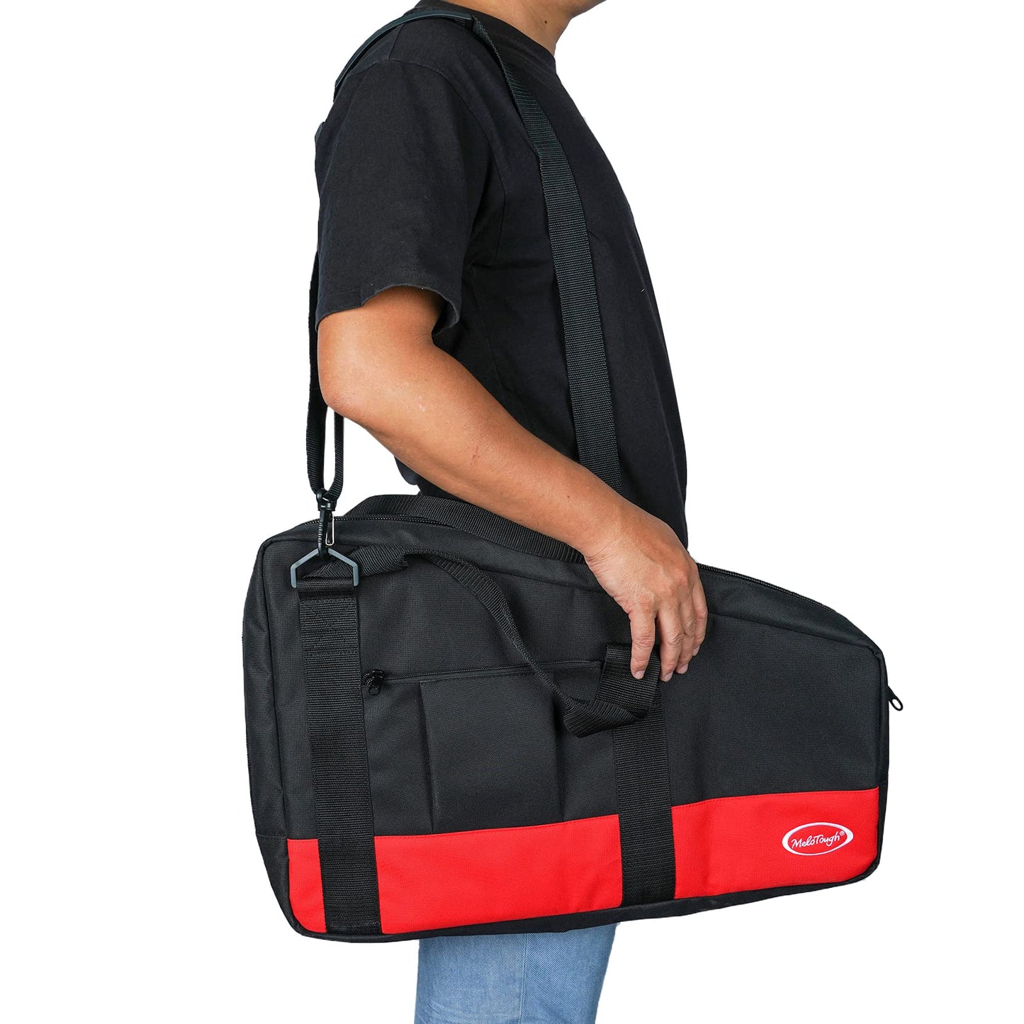 MELOTOUGH Heavy Duty Framing Nail Gun Tool Bag with Extra Storage Pockets Shoulder Strap, Rolling Tool Bag with Wheels, Concealed Telescoping Handle, Multi-Pocket Organizer
