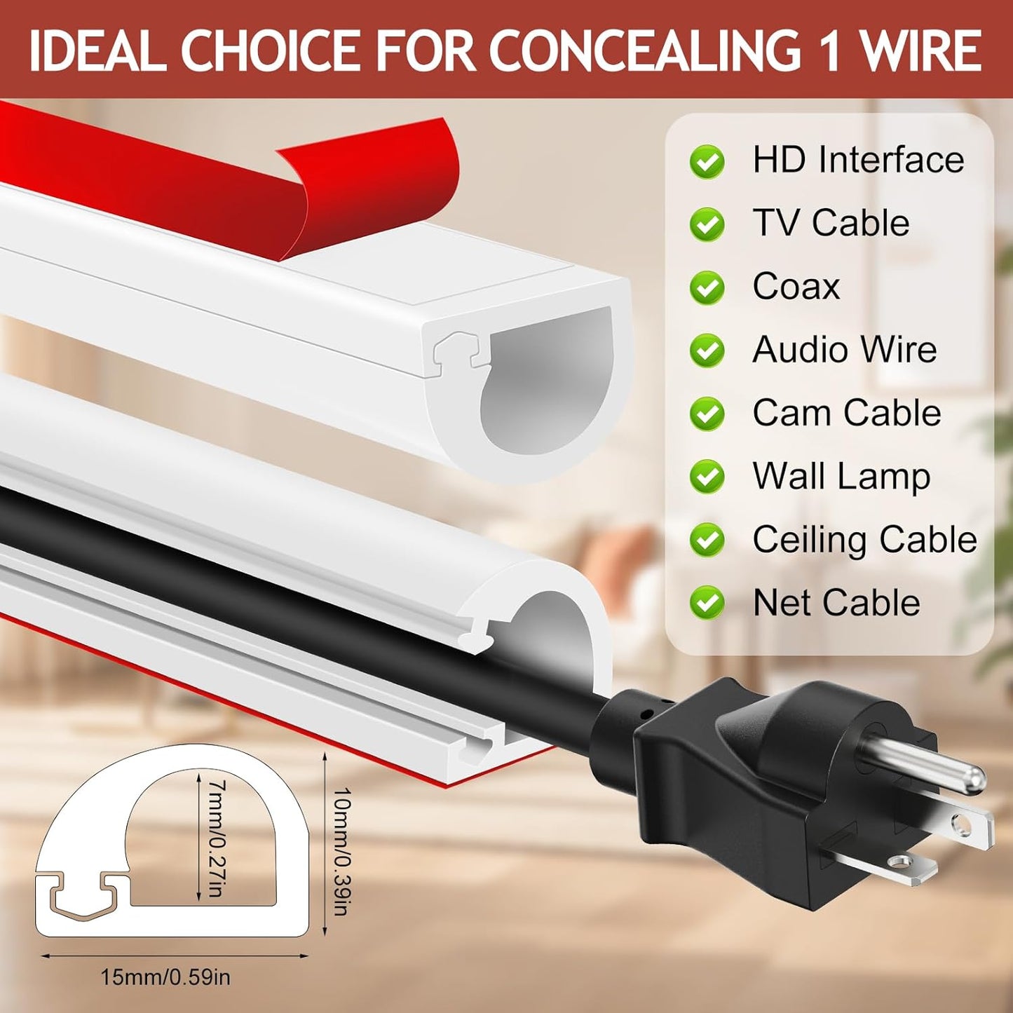 YESSZ (White-1 118inch) Self-Adhesive Silicone Cable Hider, Flexible Wire Cover Cable Raceway for Wires, Wall Mount TV