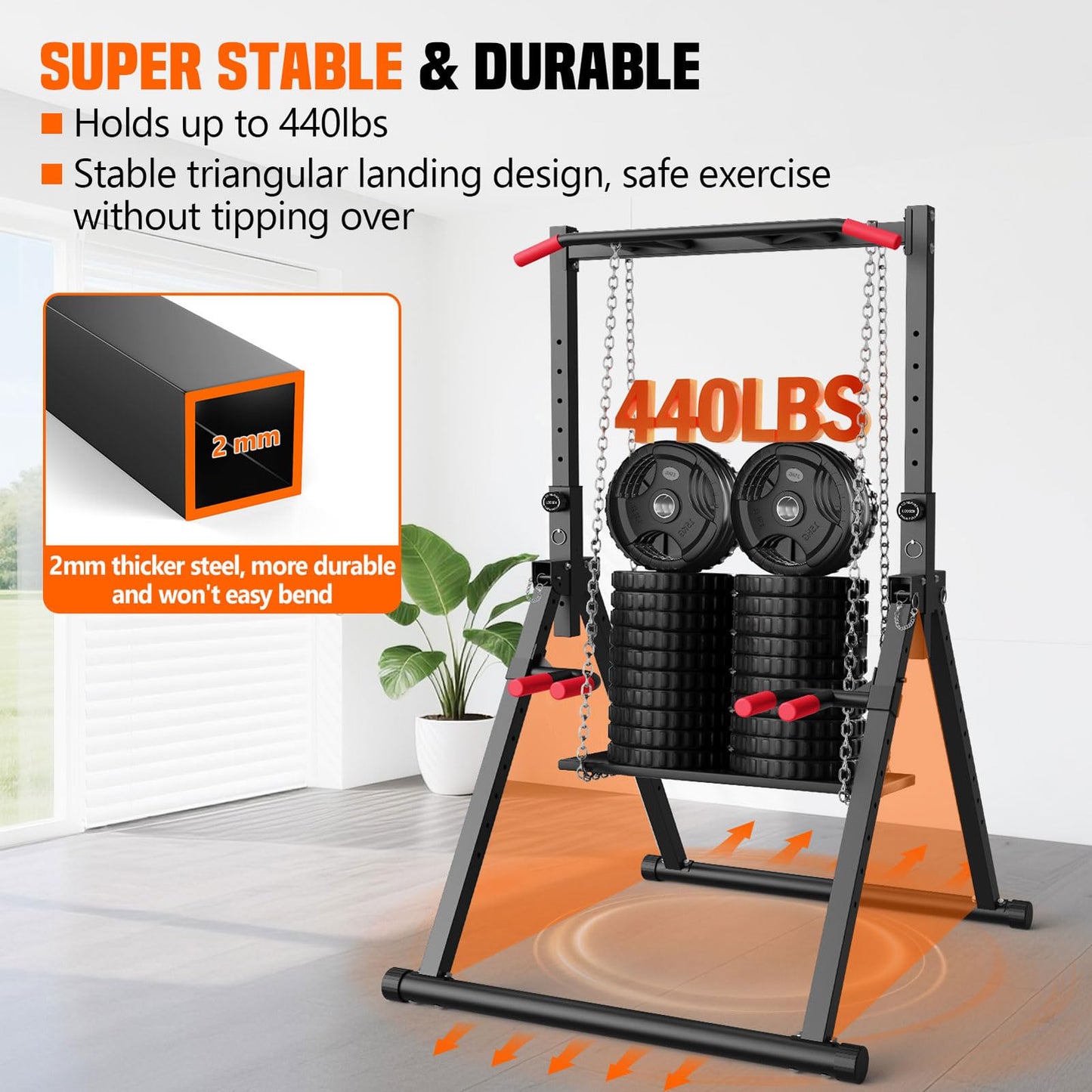 SERTT Foldable Power Tower Dip Station for Pull Ups, Dips & Push Ups, Upgraded Free Standing Pull Up Bar Station, Multi-function Workout Equipment for Home Gym Strength Training, Support 440LBS
