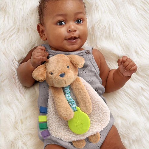 Itzy Ritzy - Itzy Lovey with Teether | Soft Puppy Lovey with Crinkle Sound & Textured Ribbons