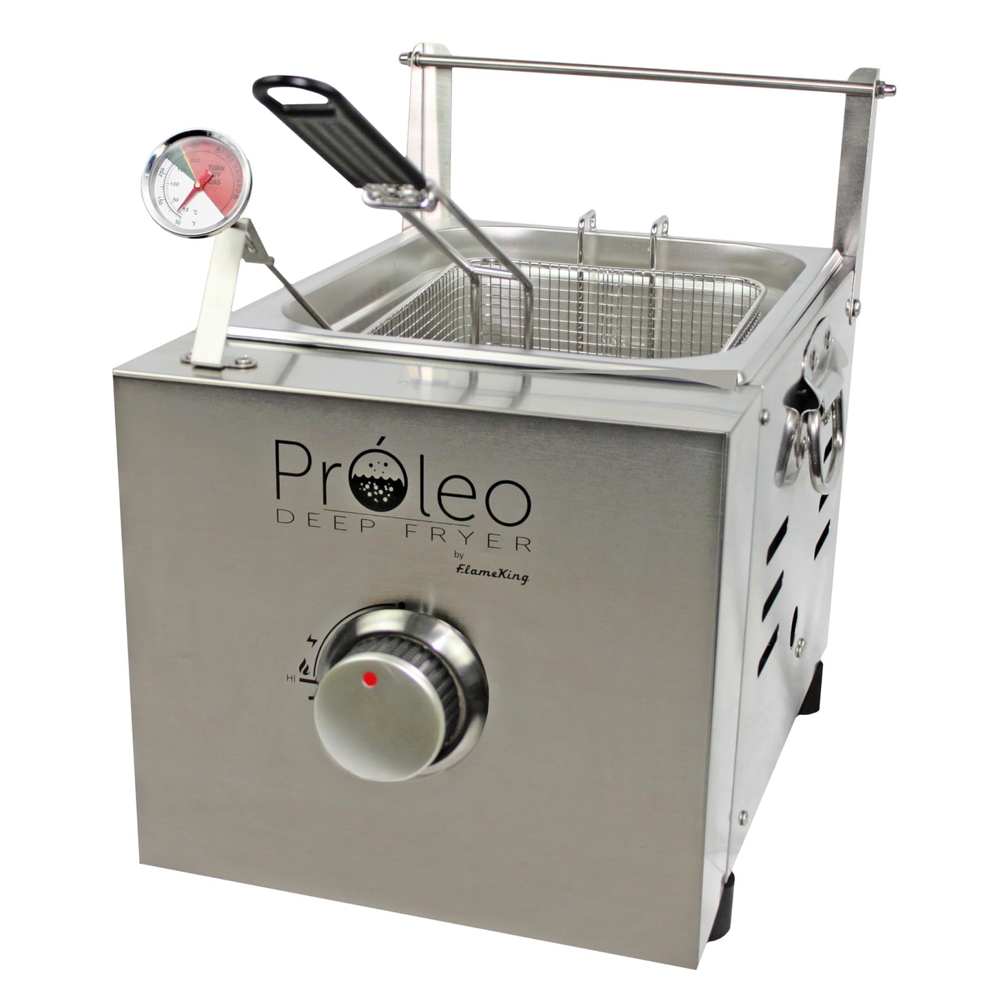 Flame King Proleo Tabletop Propane Deep Fryer with Oil Thermometer, 2.5 Gallons Capacity, with 5-FT Propane Regulator Hose