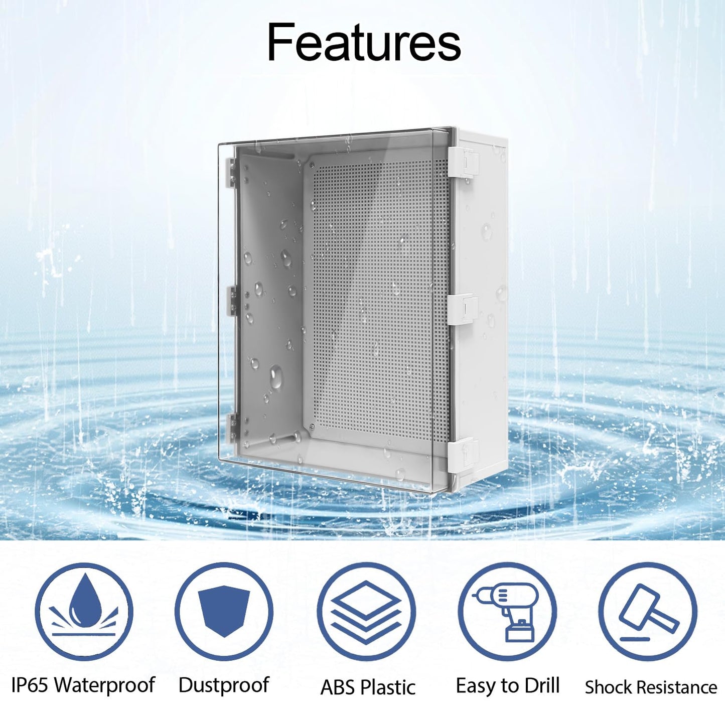 LMioEtool Electrical Box IP65 Waterproof ABS Plastic Enclosure Outdoor and Indoor Project Box Hinged Clear Cover with Mounting Plate Wall Brackets, Outer Dimension 19.7"x 15.7" x 7.9"