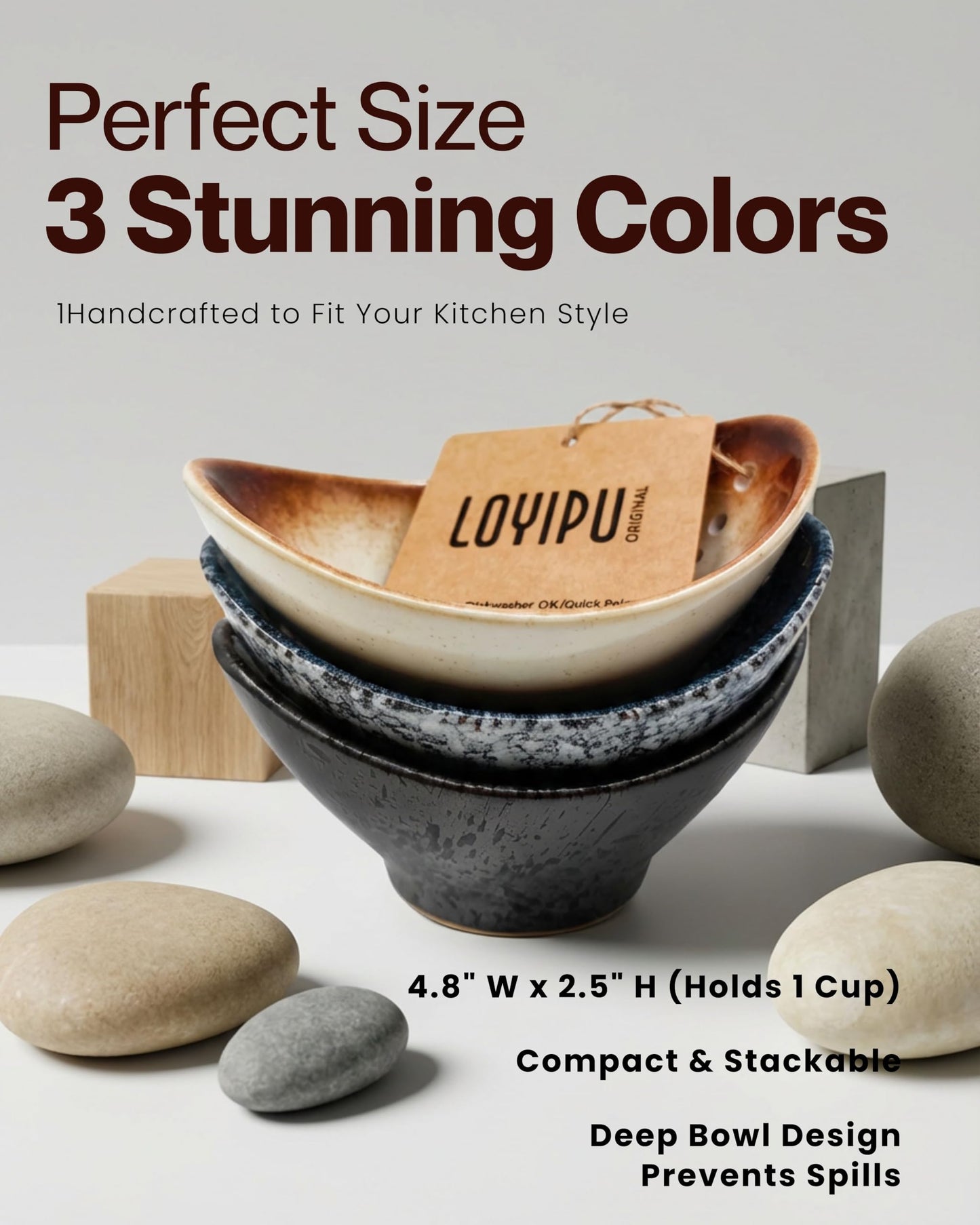 Loyipu Herb Stripper Bowl, Handmade Ceramic Leaf Remover Tool for Basil, Parsley & Cilantro, Multi-Sized Holes Stem Separator, Textured Glaze Kitchen Gadget