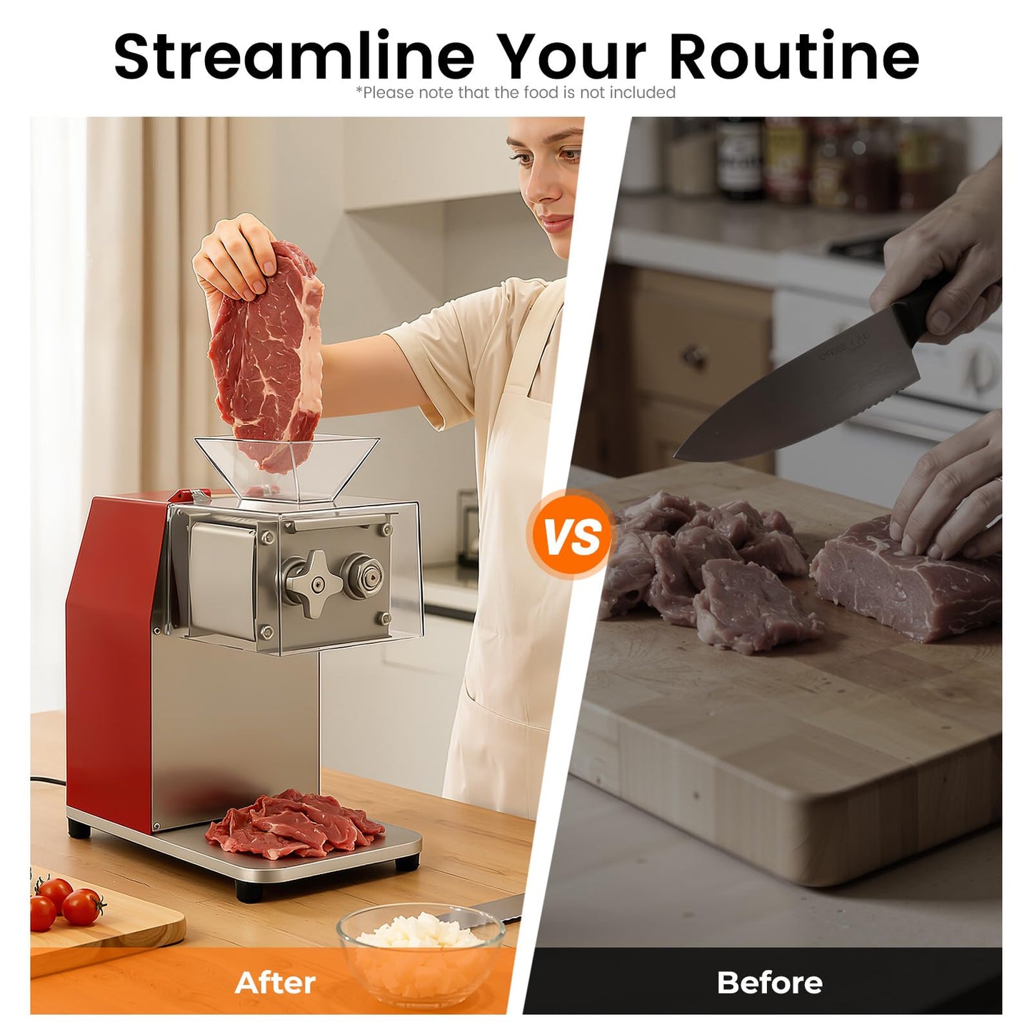 Meat Cutter Machine, 1100W Electric Slicer Cutting Machine Portable Commercial Meat Slicer with Raised Inlet & Stainless Steel Knife Comb for Home Kitchen Supermarket Beef Chicken Lamb