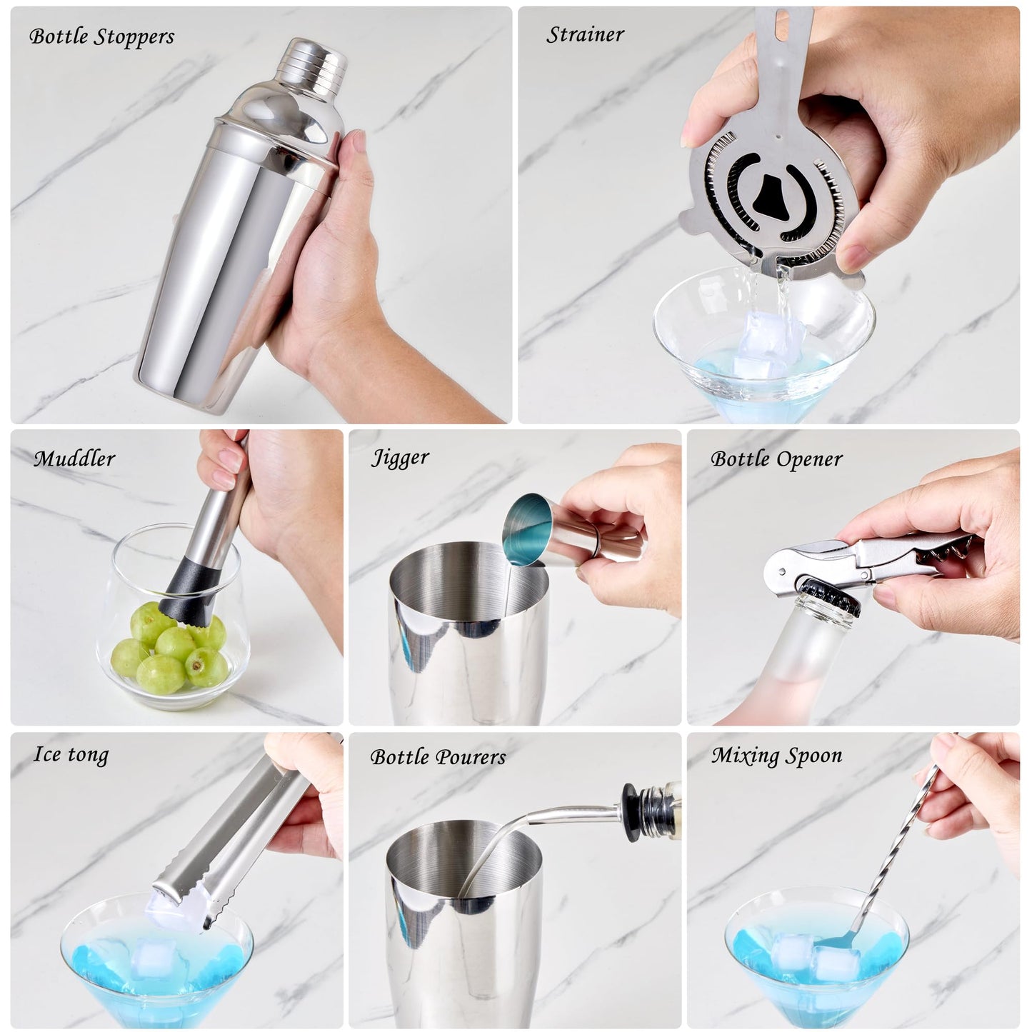 Cocktail Shaker Set Bartender Kit - 11 Pcs Bar Tool Set with Bamboo Stand & All Bar Accessories: Martini Shaker, Strainer,Jigger, Muddler, Mixer Spoon Barware Kit, for Bar, Home Lounge & Party
