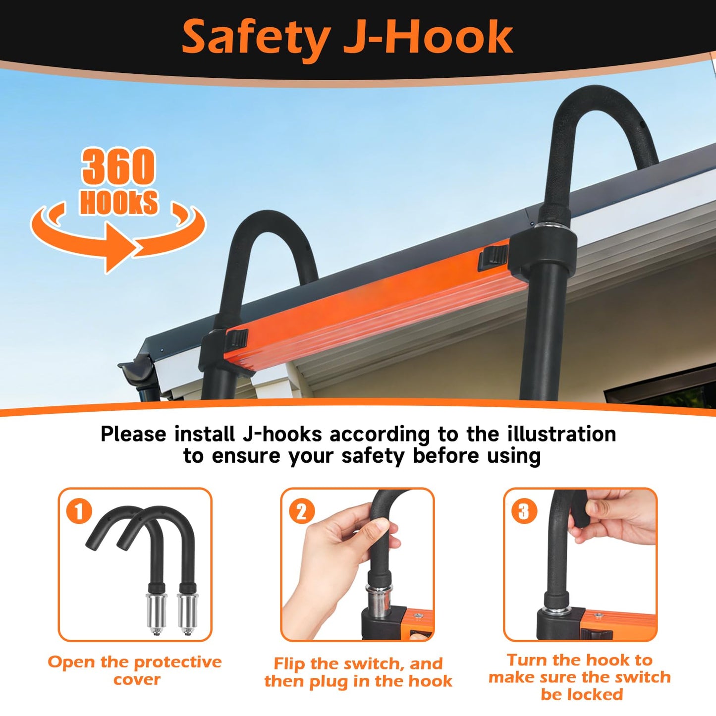 14.5FT Telescoping Extension Ladder for RV Attic Home, Multi-Purpose Collapsible Ladder with Non-Slip Feet, Lightweight Retractable Telescopic Ladder with 2 Triangle Stabilizers & Safety J-Hook