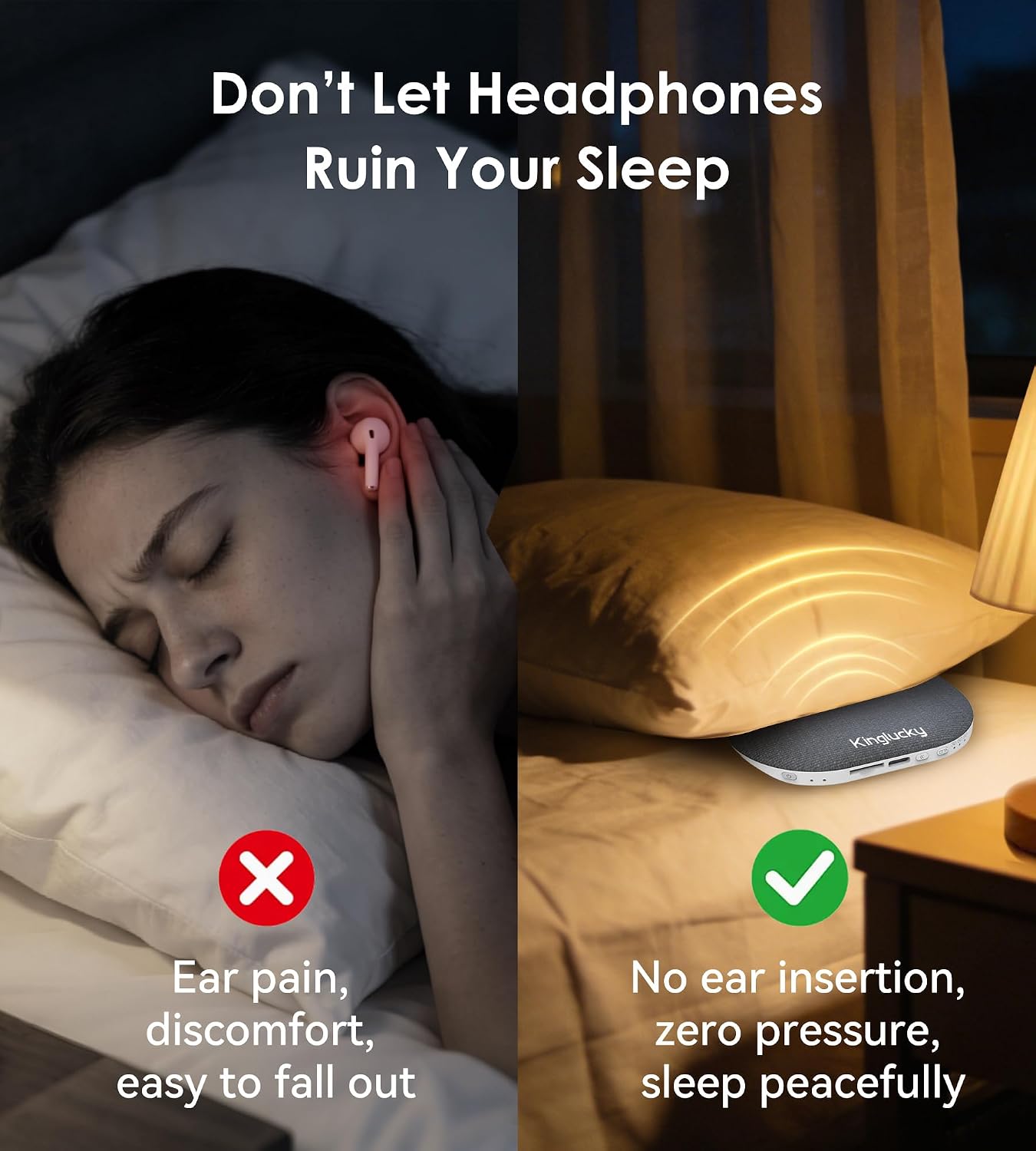 King Lucky Under Pillow Speaker Bluetooth Mini Sleep Speaker with Built-in White & Pink Noise Sound Machine