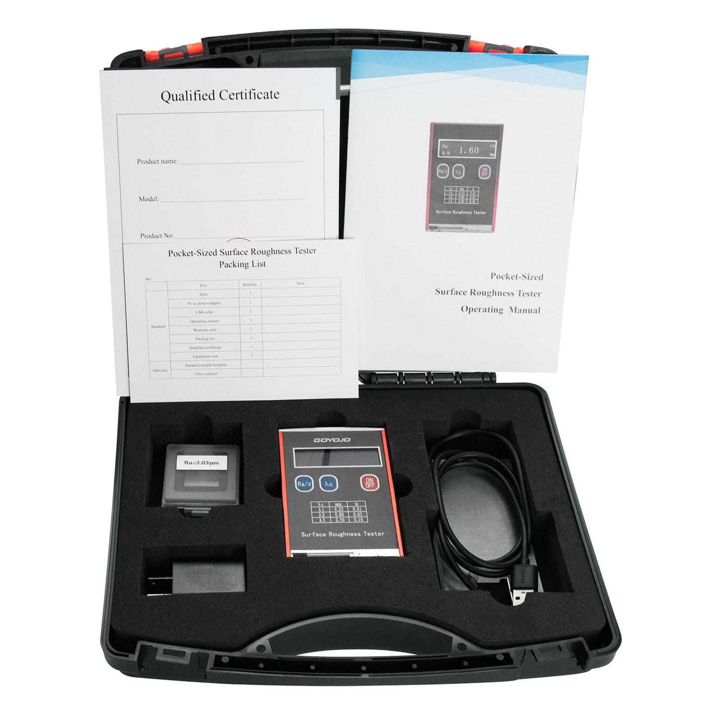 GOYOJO GSR720 Surface Roughness Tester High Accuracy 0.01μm Portable Roughness Gauge 4 Testing Parameters Ra/Rq 0.05~15.0μm Rz/Rt 0.1~50.0μm with Standard Calibration Block and Bracket