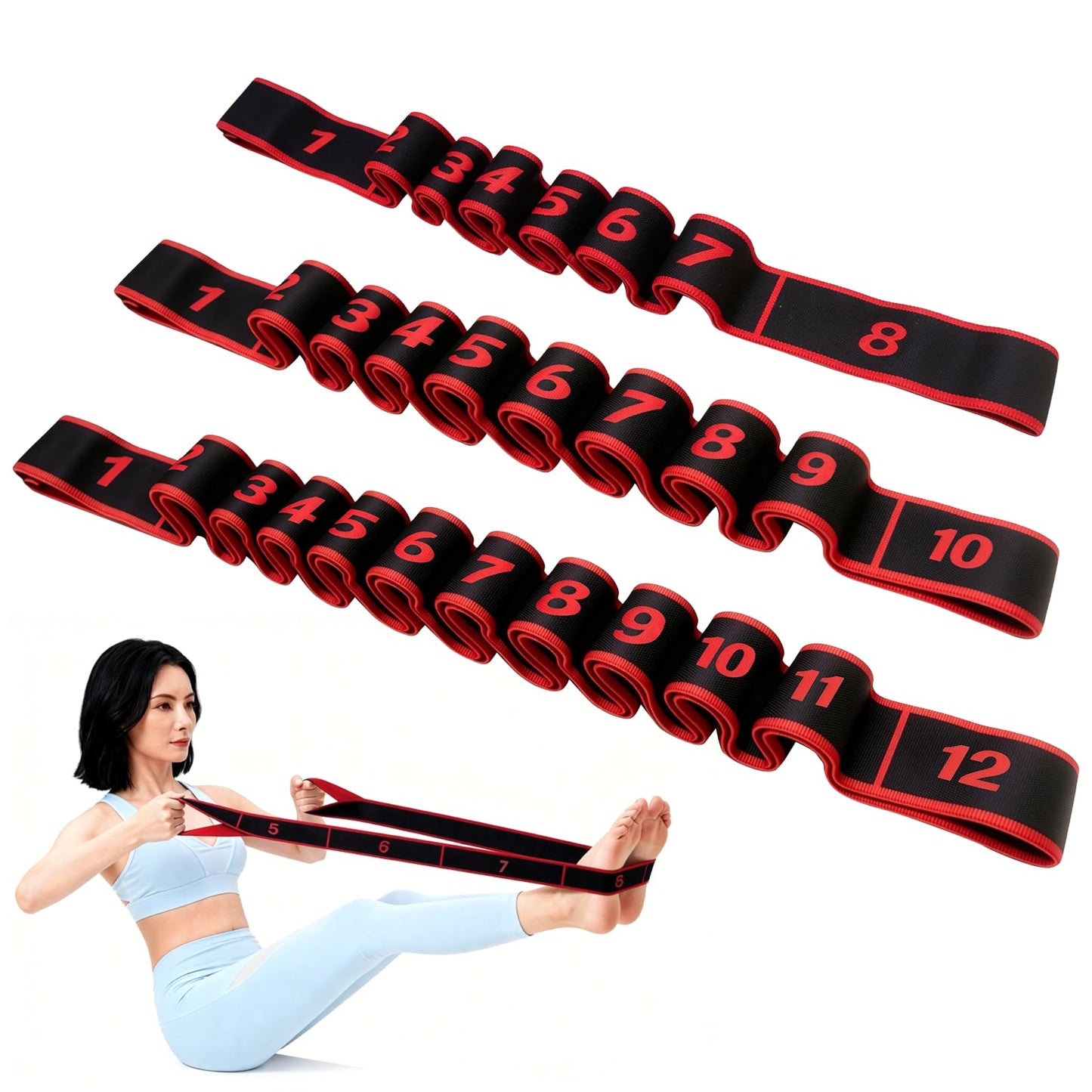 3PCS Numbered Stretch Resistance Band, 8.10.12-Loop Elastic Training Bands for Stretching, Yoga, Multi-Loop Fitness Band for Flexibility & Strength Training