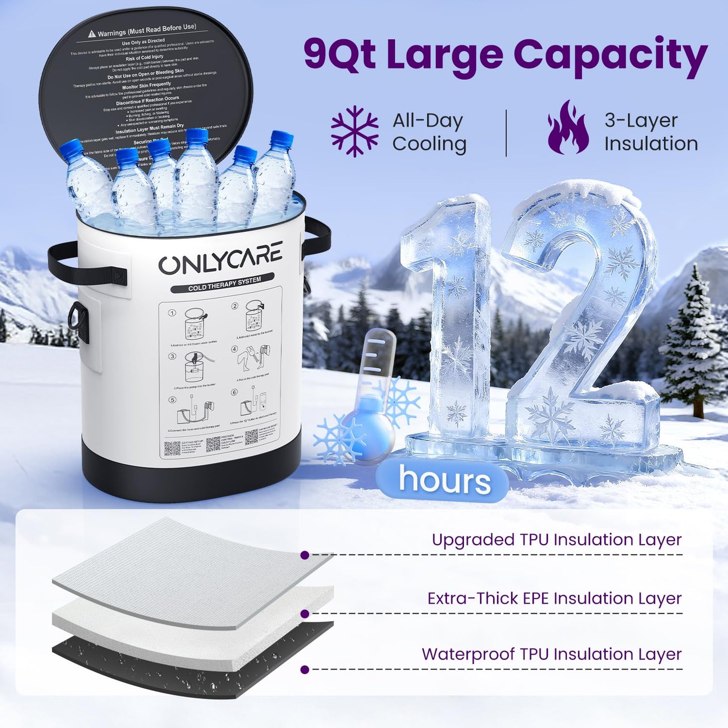 Cold Therapy Machine, Program Timer Ice Machine for Knee After Surgery, Portable Ice Therapy Machine with Quiet Pump, Large Cold Pad for Ankle, Arm Joints, Sports Injuries, Cryotherapy Pain Relief