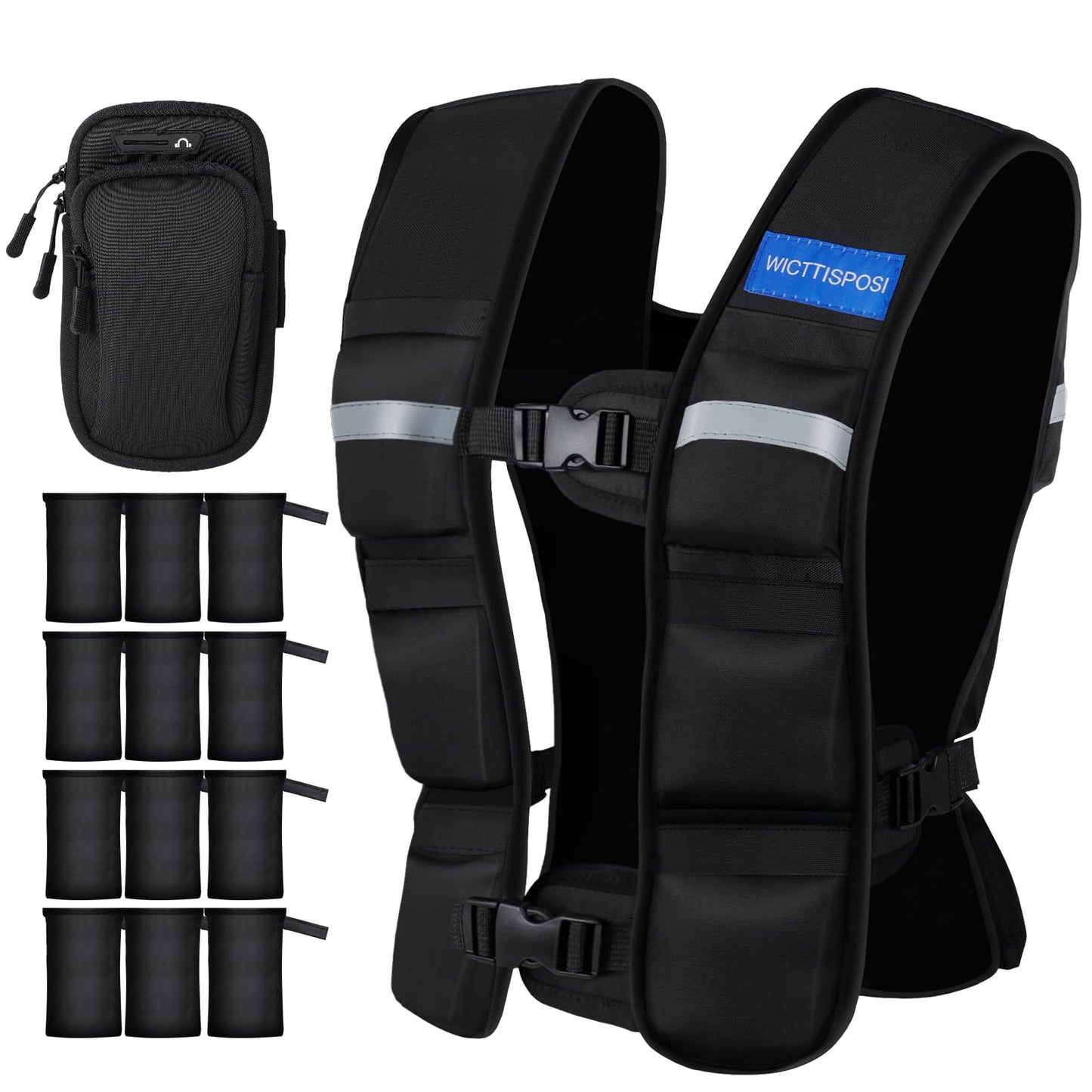 WICTTISPOSI Weighted Vest for Women, 2-12 lbs Adjustable Steel Shot Slim Fit Curvy Workout Vest with Reflective Strips and Phone Armband for Running Walking Fitness