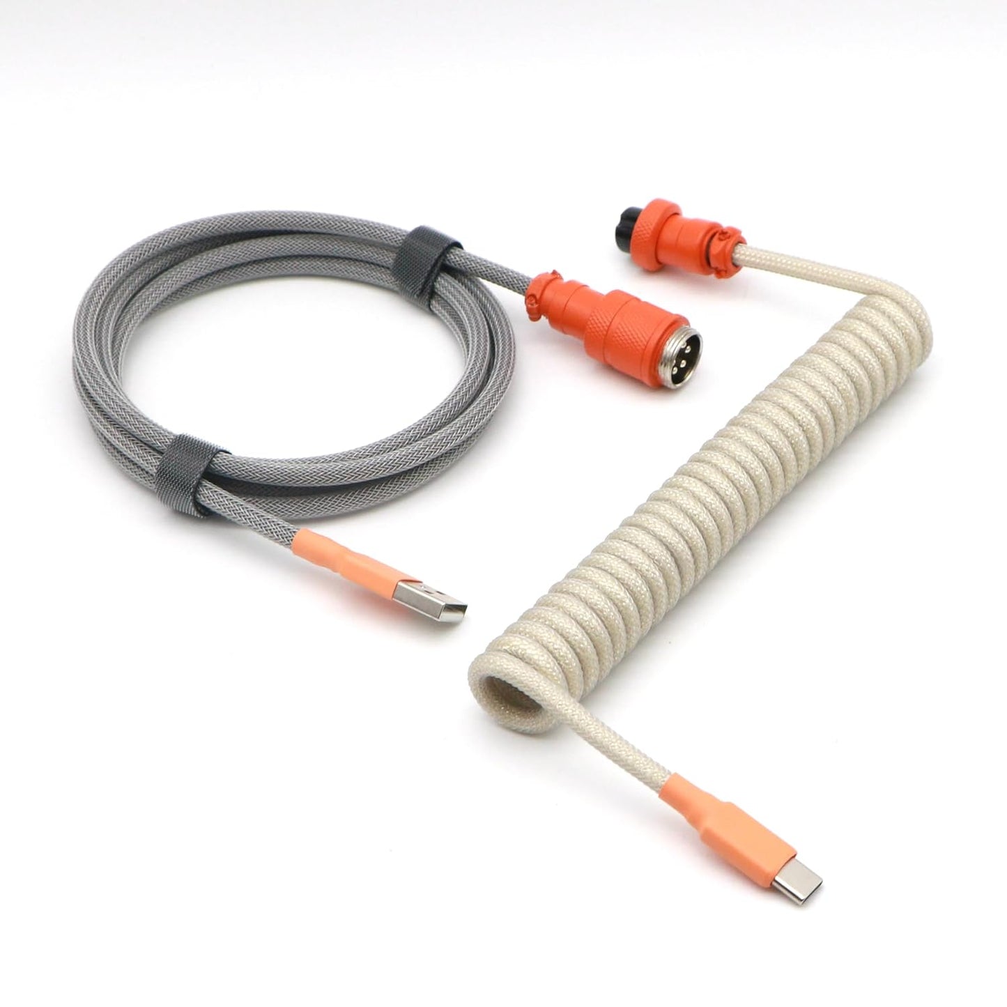 KCSJXF 5FT Reverse Coiled USB-C Keyboard Cable, Double-Sleeved Mechanical Keyboard Cable with Detachable Metal Aviator