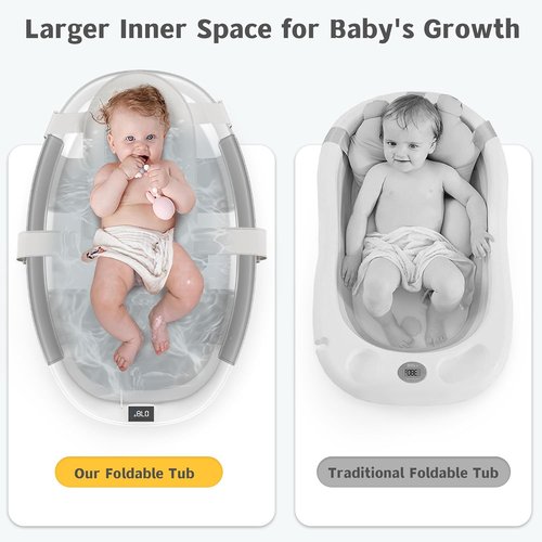 Himold Collapsible Baby Bathtub - Spacious Foldable Infant Bath Tub with Thermometer | Grey, 0-36 Months