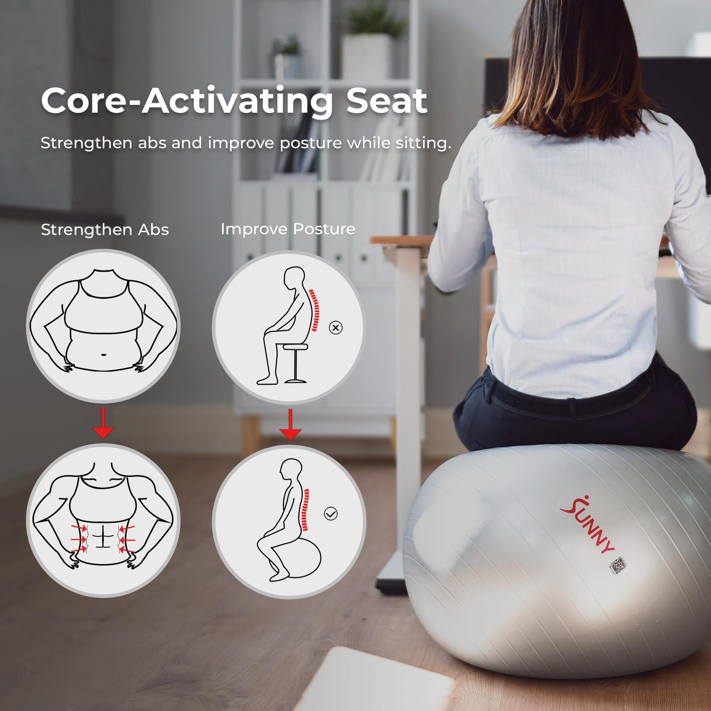 Sunny Health & Fitness Premium Yoga Ball Extra Small 45CM Anti-Burst Exercise Ball for Workouts, Pregnancy, Physical Therapy, Stability Ball Chair Fitness, Extra Thick Yoga Ball with Pump - SF-EB02-XS