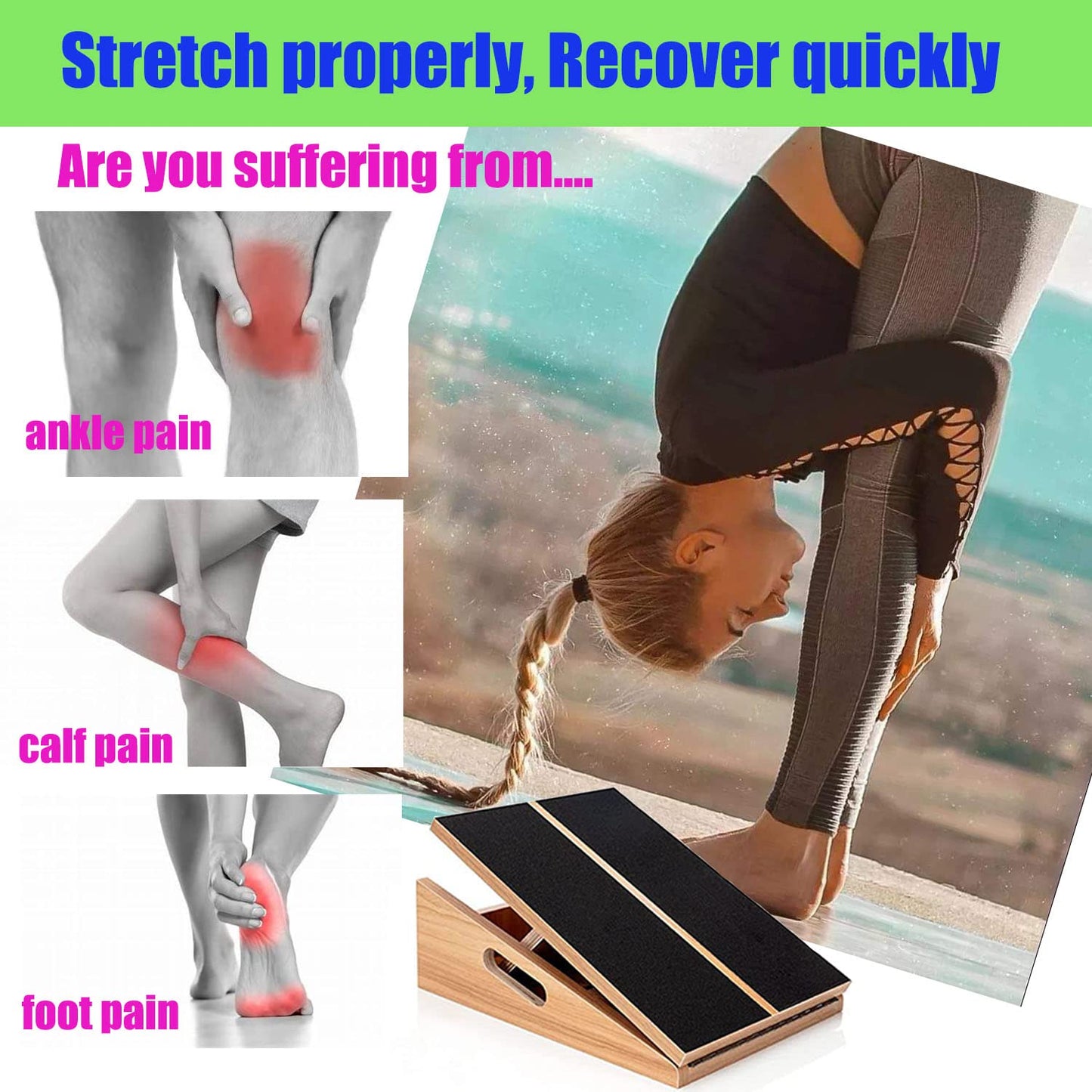 Slant Board for Calf Stretching Wooden Calf Stretcher Incline Board Adjustable Calf Stretch Board for Squats Knees Ankle