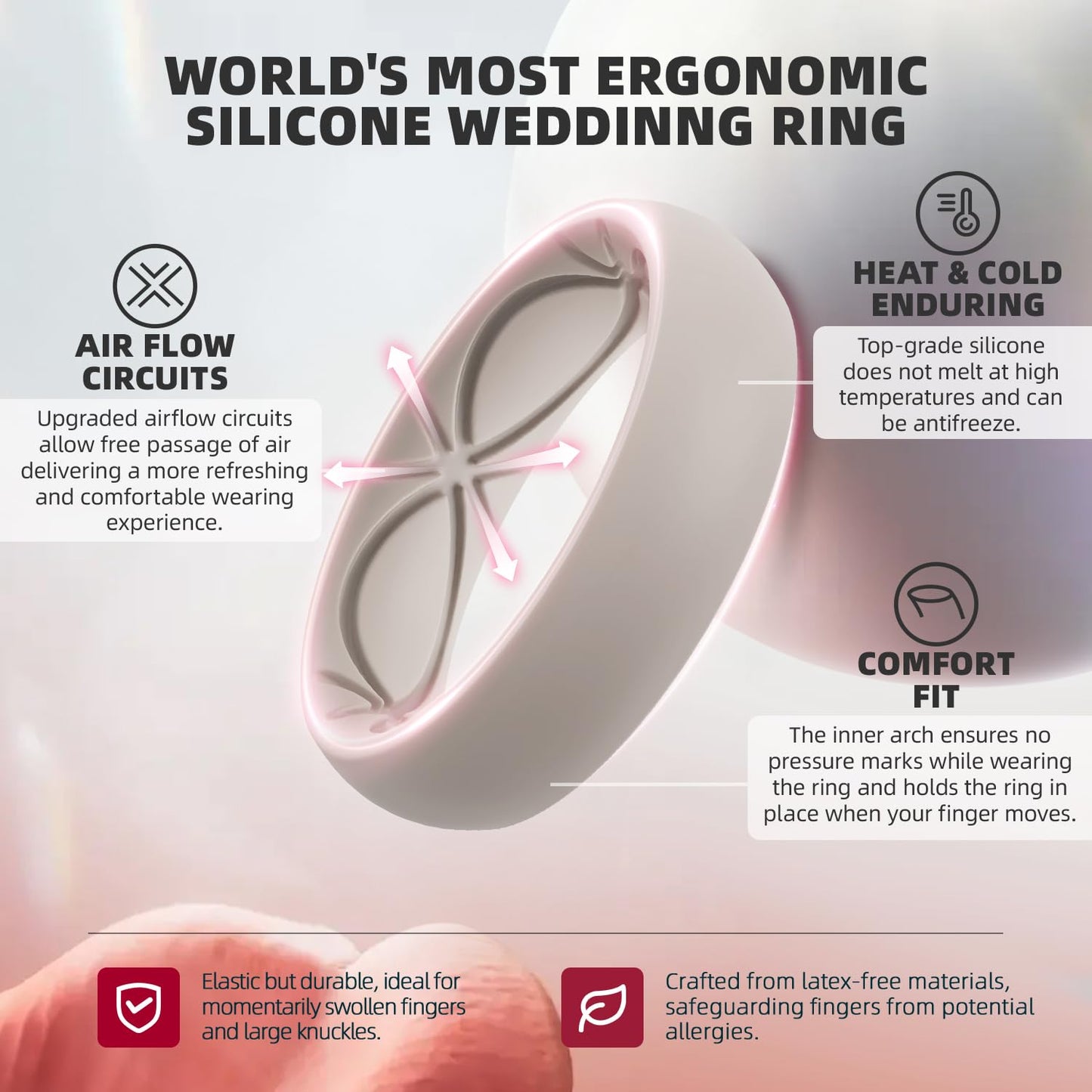 Egnaro 4/5/8 Variety Multipack Ergonomic Breathable Anniversary Rings, 6mm Wide - 2mm Thick Rubber Wedding bands women, silicone Rings Women with Half Size