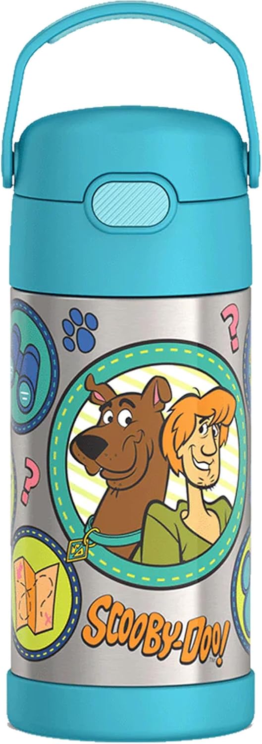 THERMOS FUNTAINER Water Bottle - 12 Ounce Kids Stainless Steel Insulated Bottle with Straw | Scooby-Doo Design