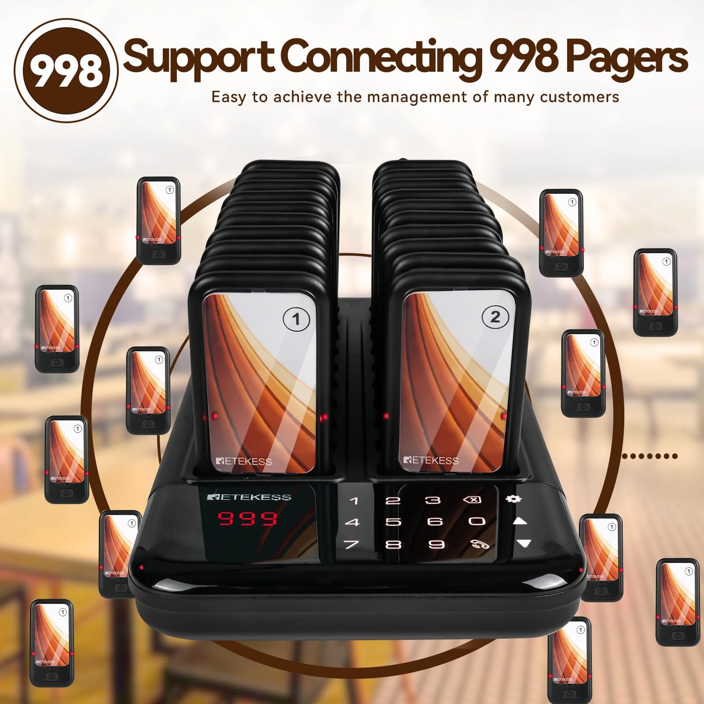 Retekess TD173 Restaurant Pager System, Buzzers for Restaurant, Turn Off The Beep, Custom Stickers, 20 Pagers with Buzzer Vibration Flash for Food Court, Hotels, Churches
