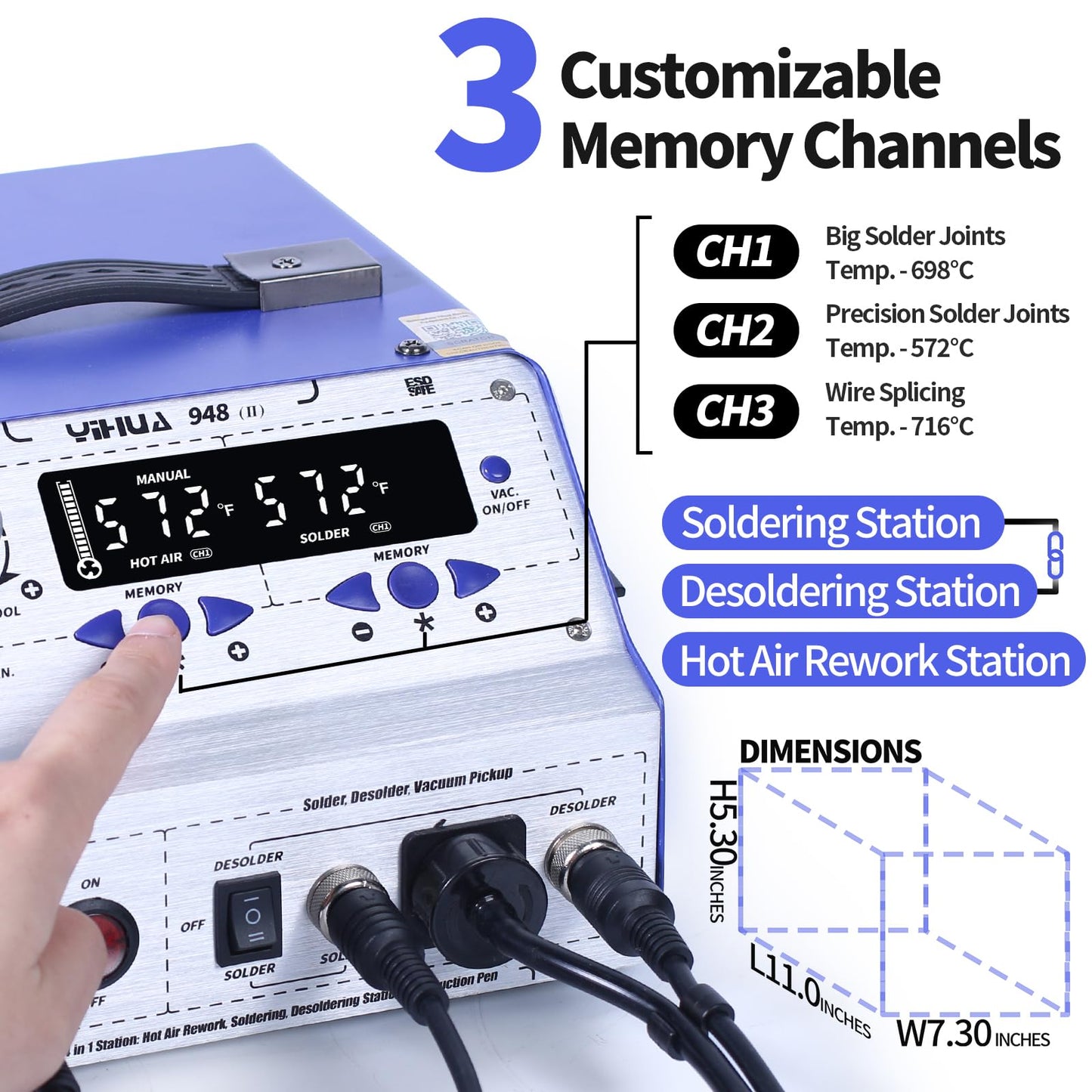 YIHUA 948-II 4 in 1 Hot Air Rework Soldering Iron and Desoldering Suction Tin Gun Station with Suction Pick Up Pen °F /°C